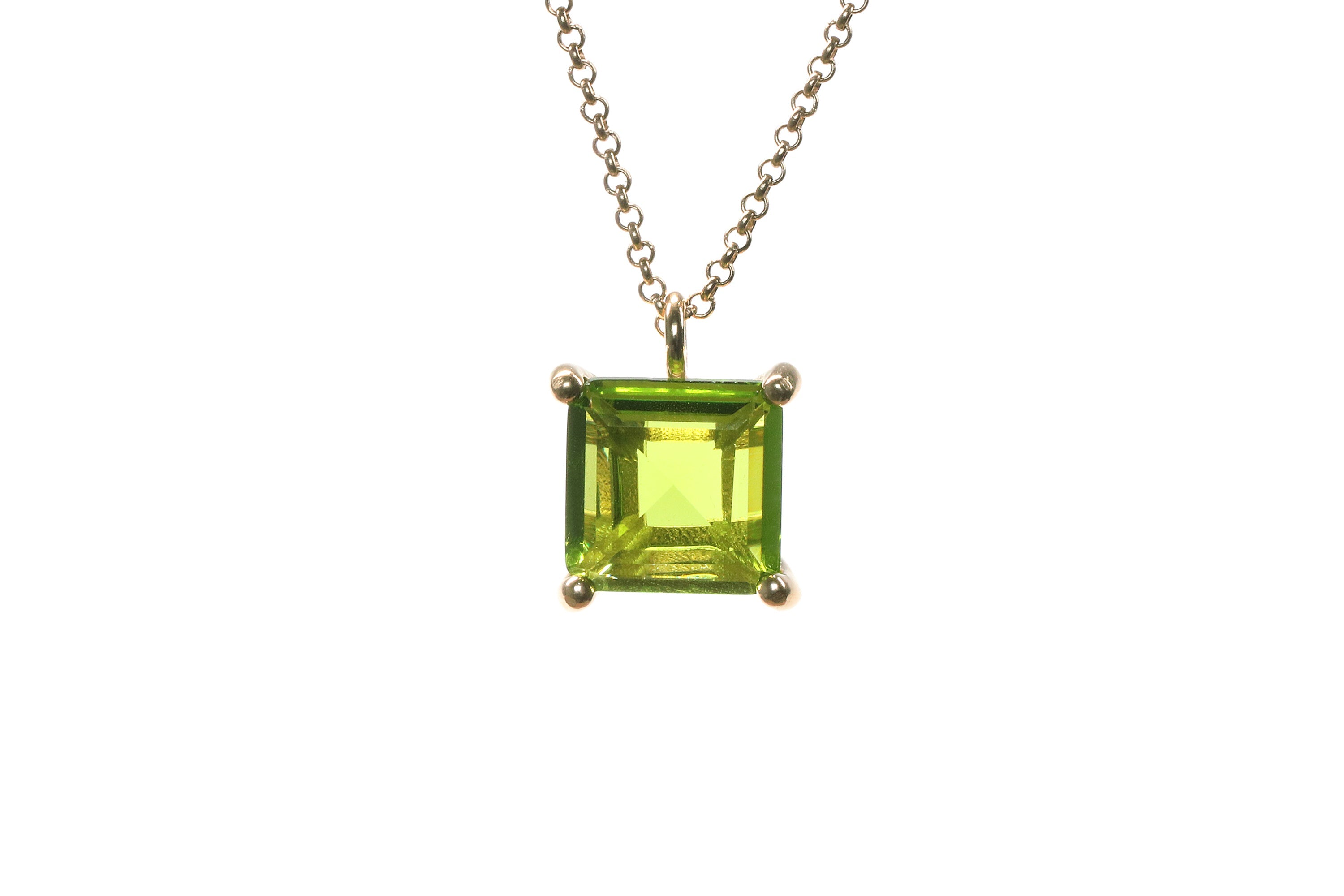 Artisanal Square Peridot Gold Necklace necklaces Anemone Unique