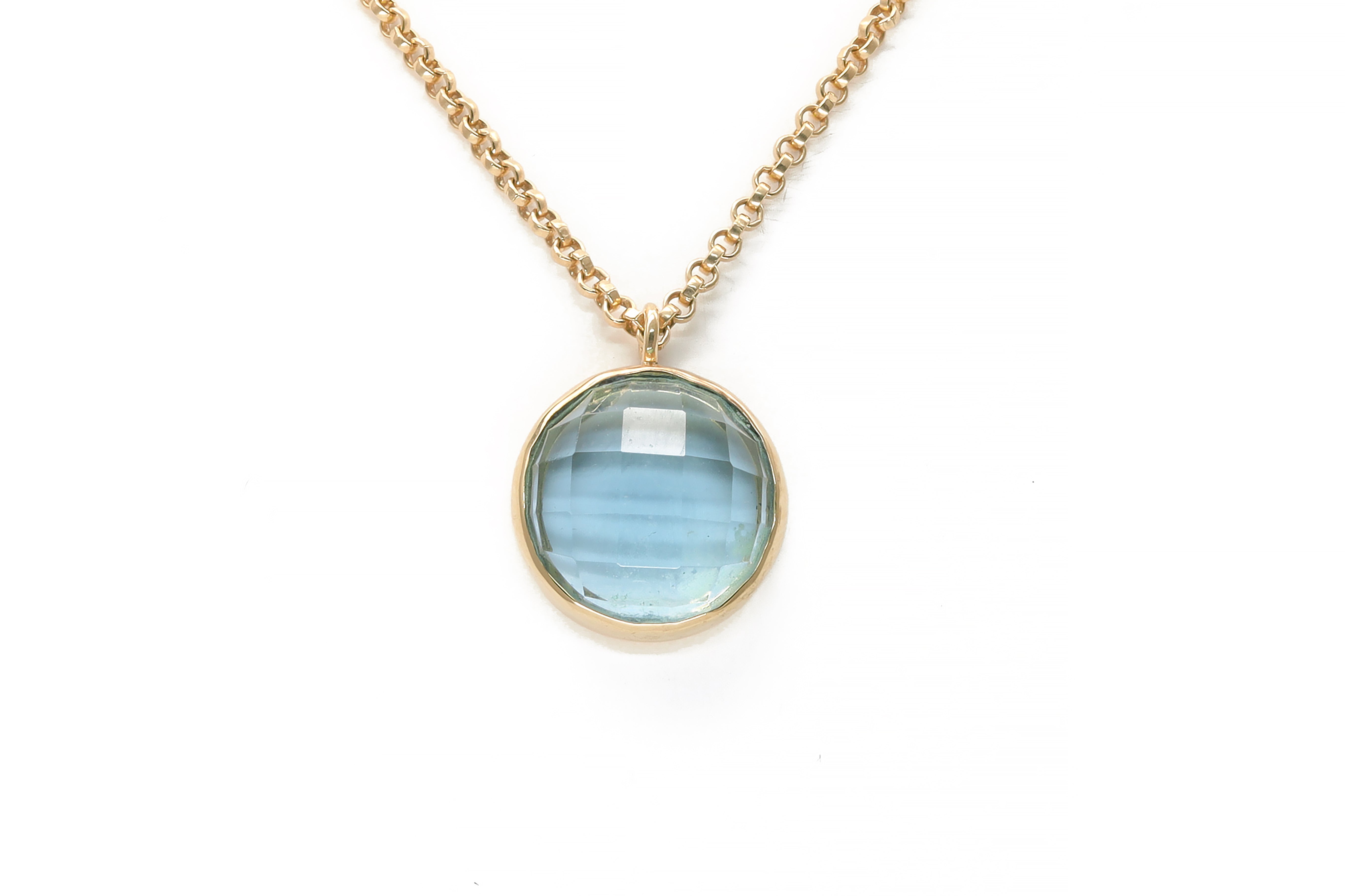 Blue Topaz Round Bezel Pendant Necklace in Gold necklaces Anemone Limited