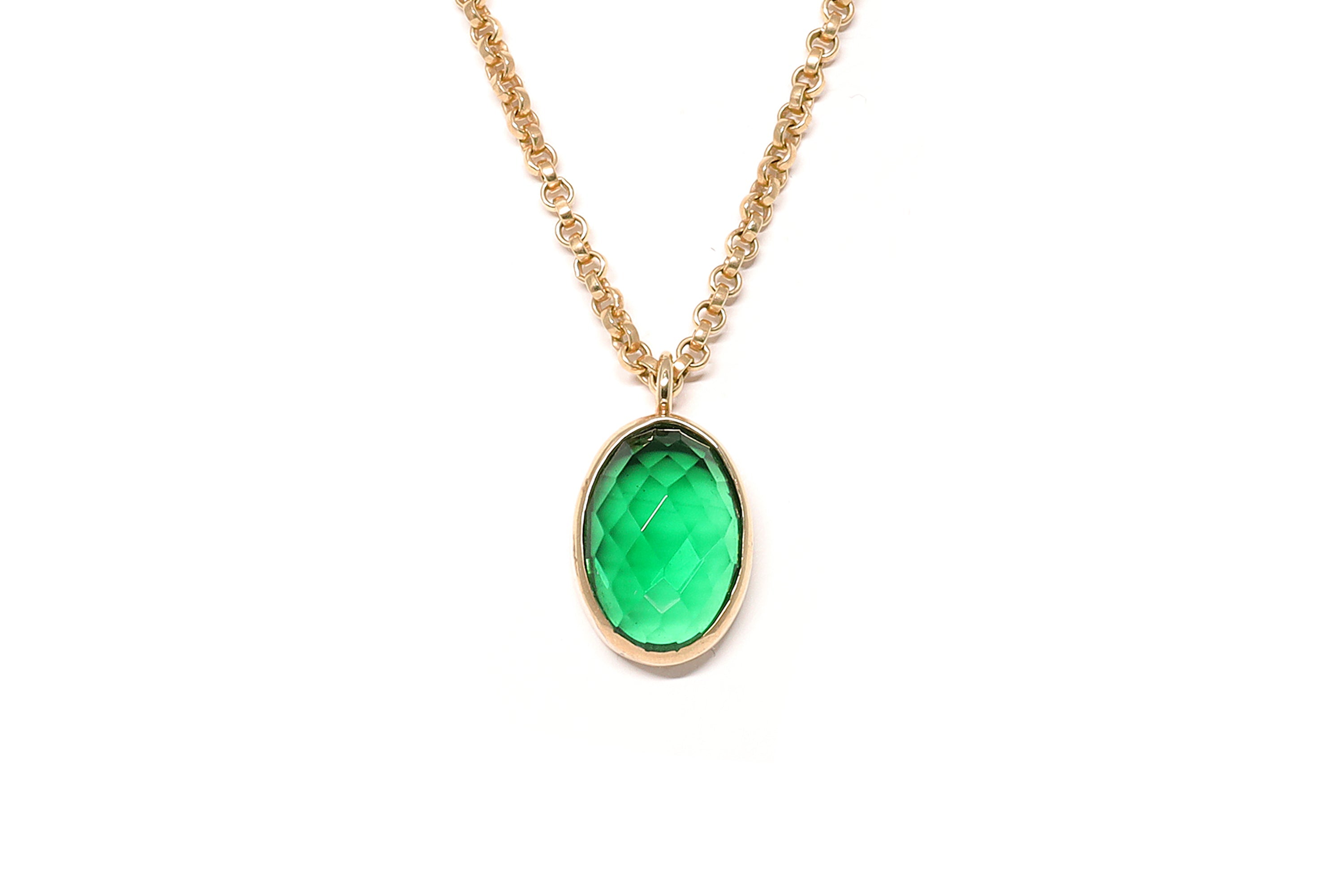 Oval Cut Emerald Bezel Set Gold Pendant Necklace necklaces Anemone Limited
