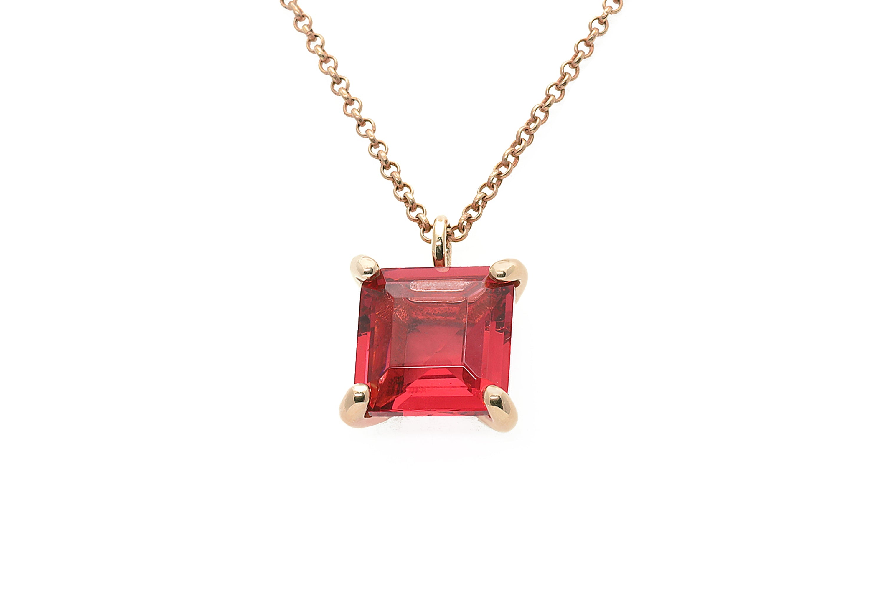 Square Princess Cut Pink Tourmaline Gold Necklace necklaces Anemone Unique