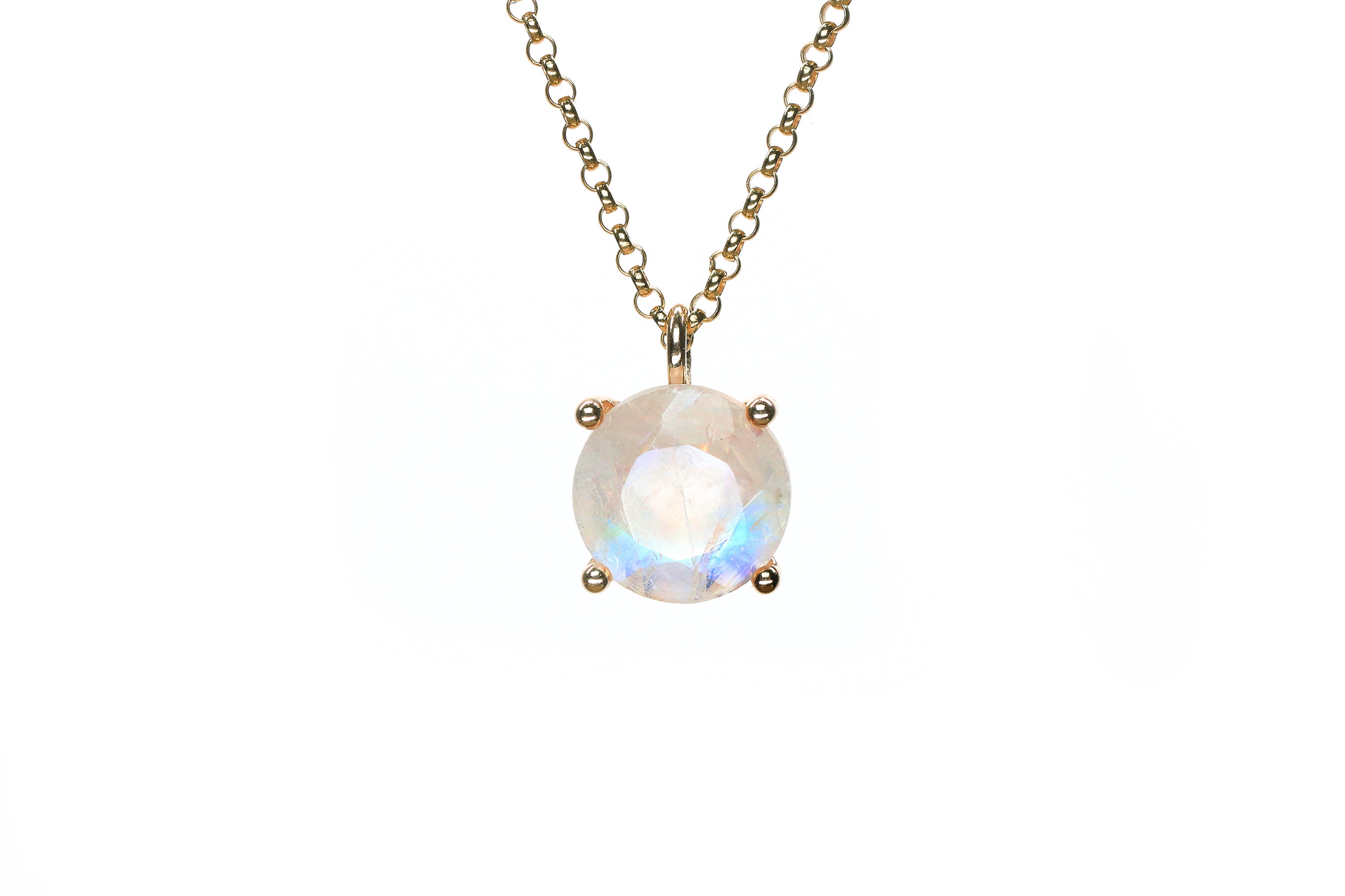 Gold Rainbow Moonstone Gemstone Necklace necklaces Anemone Unique