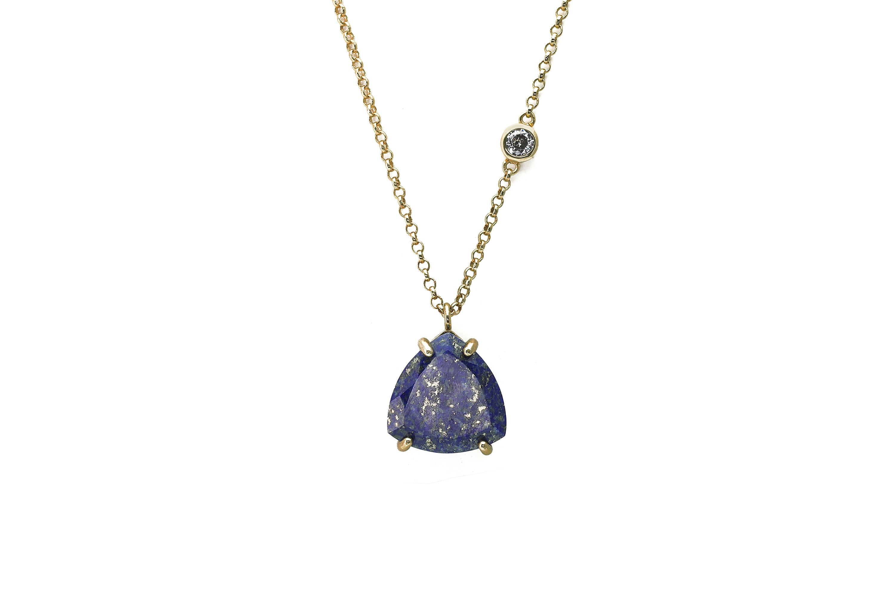 Long Gold Lapis Lazuli Trillion Pendant with Cubic Zirconia Accent necklaces Anemone Jewelry