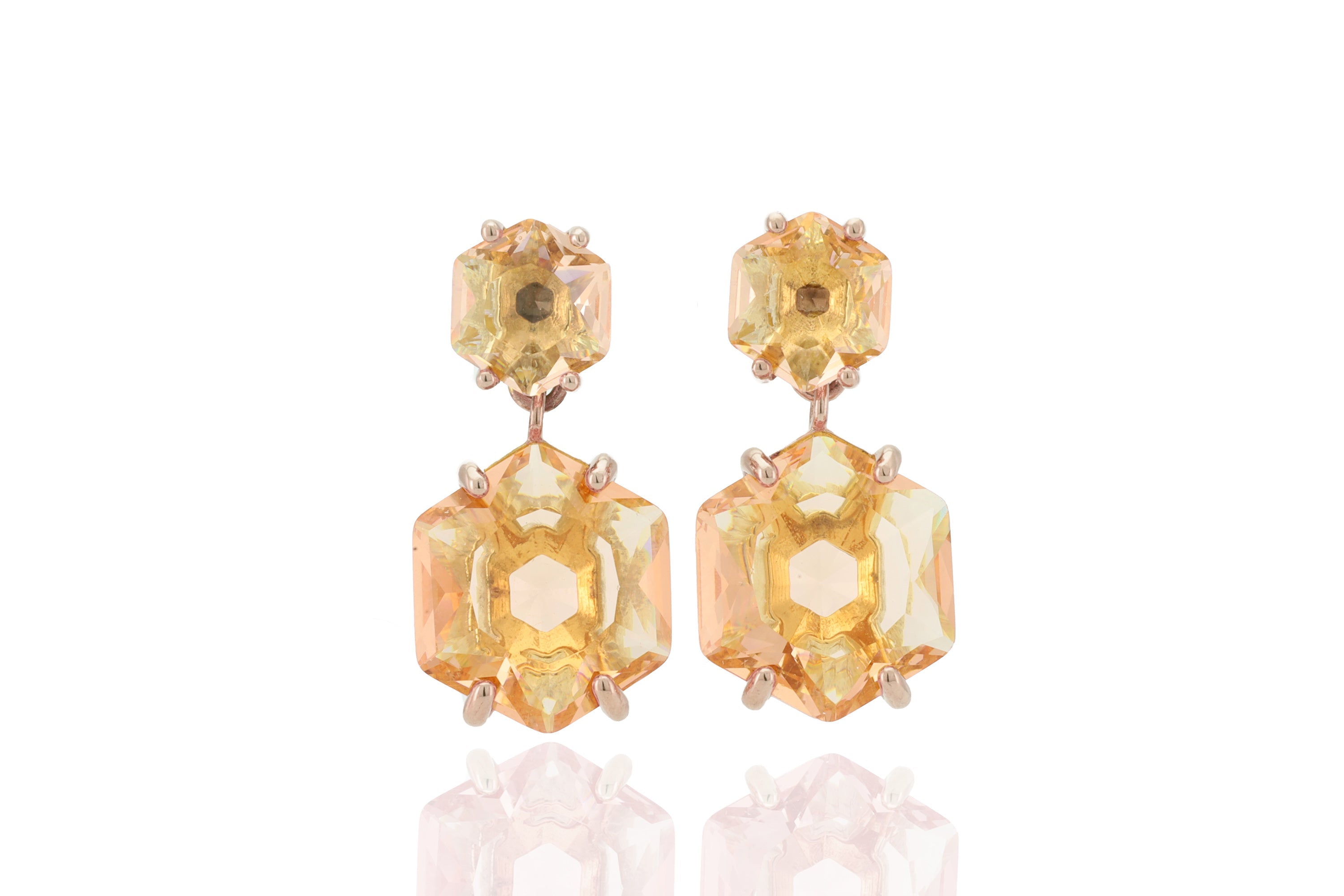 Long Multi-Stone Hexagonal Morganite Gold Earrings Earrings Anemone Jewelry