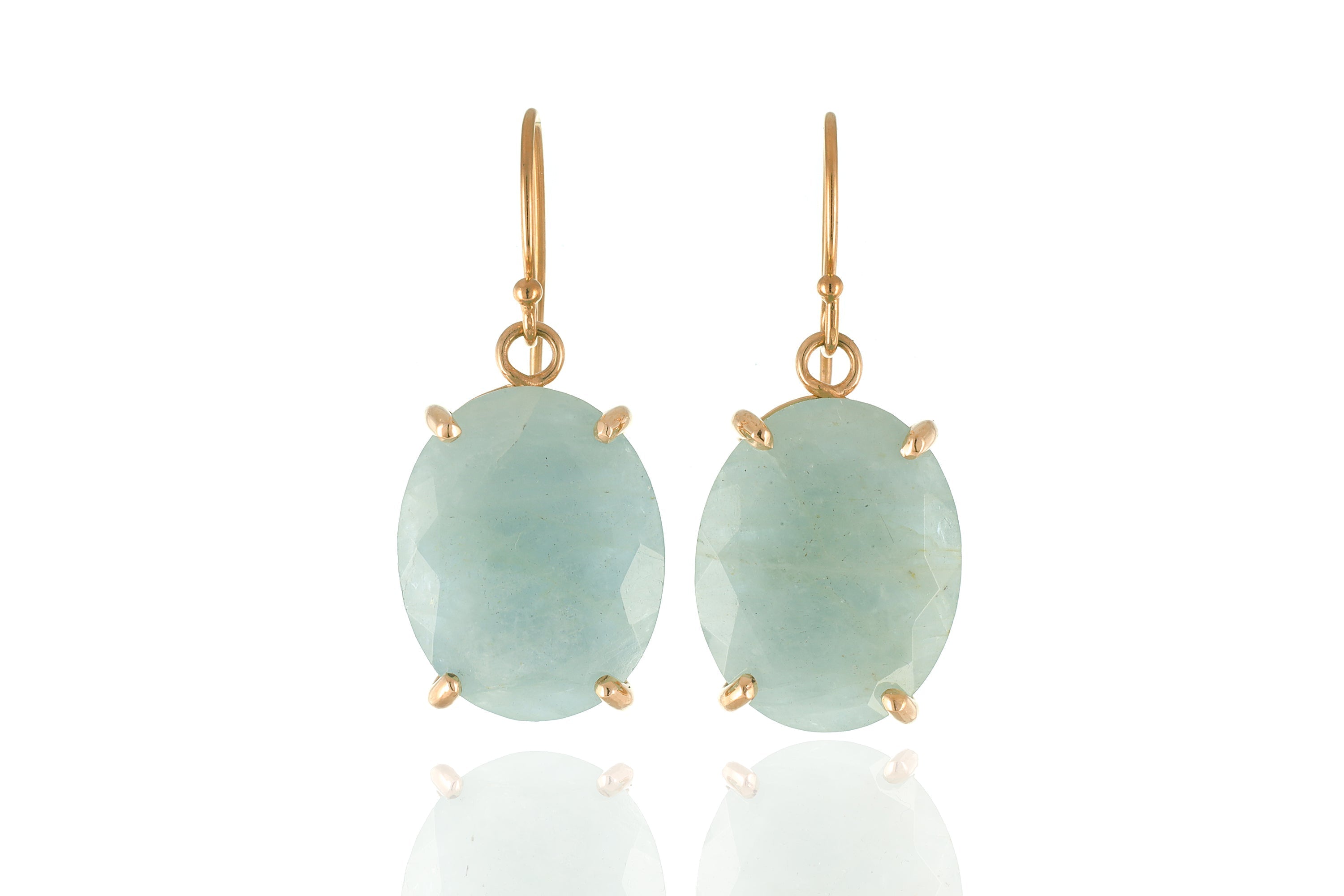 Aquamarine Oval Cut Statement Gold Dangle Earrings Earrings Anemone Jewelry