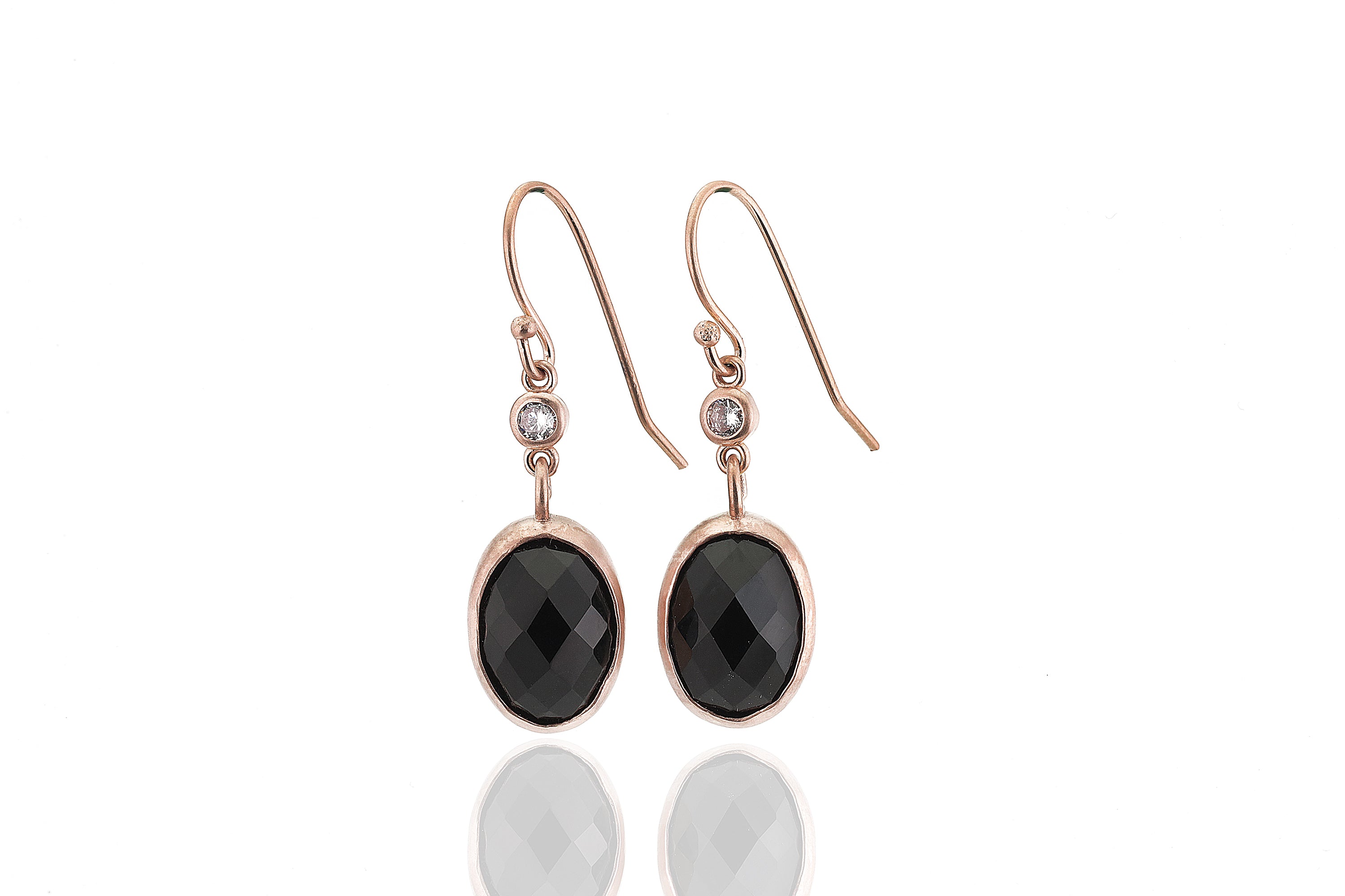 Black Onyx Gold Dangle Earrings with CZ Earrings Anemone Limited