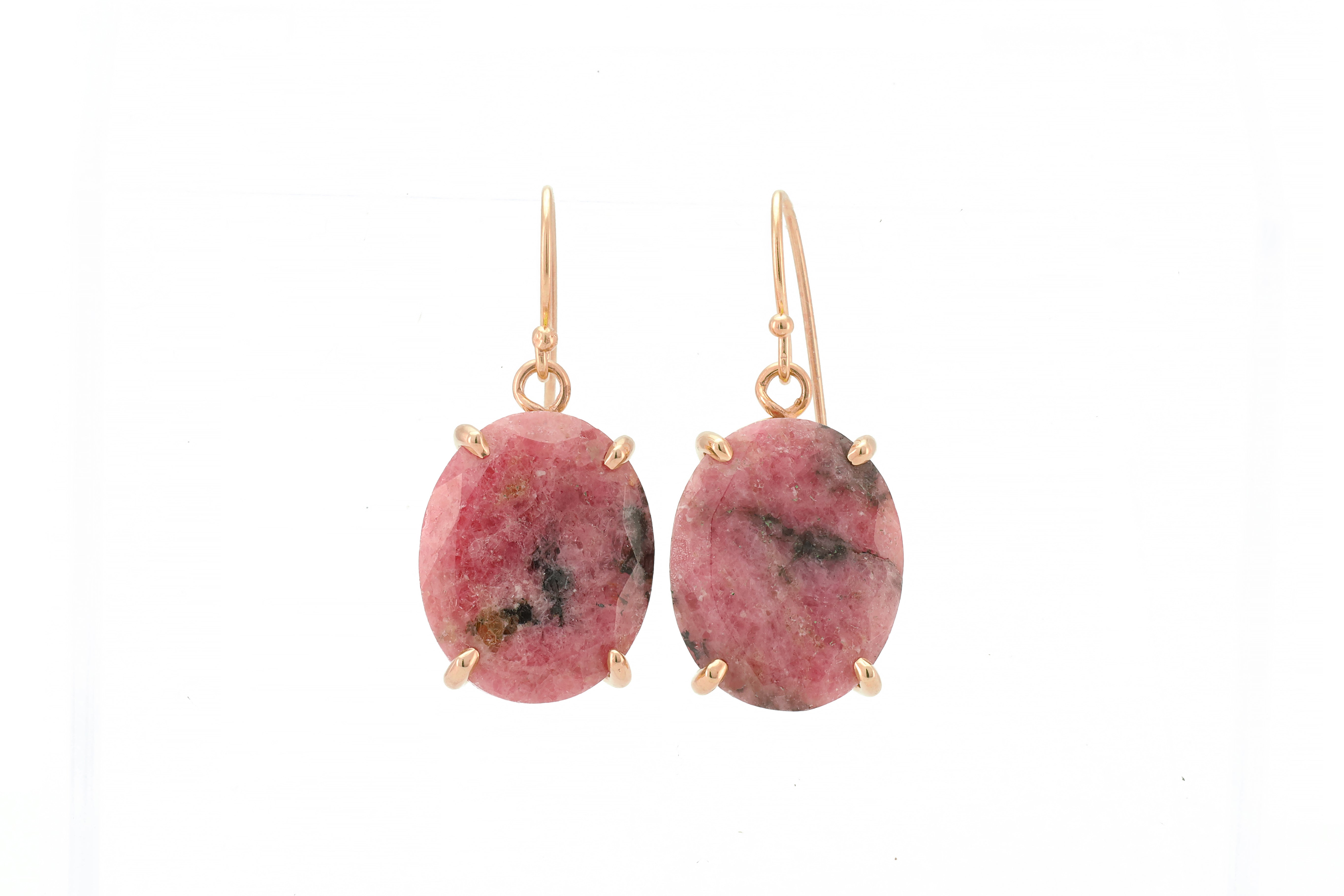 Fancy Gold Dangle Rhodonite Gemstone Earrings Earrings Anemone Jewelry
