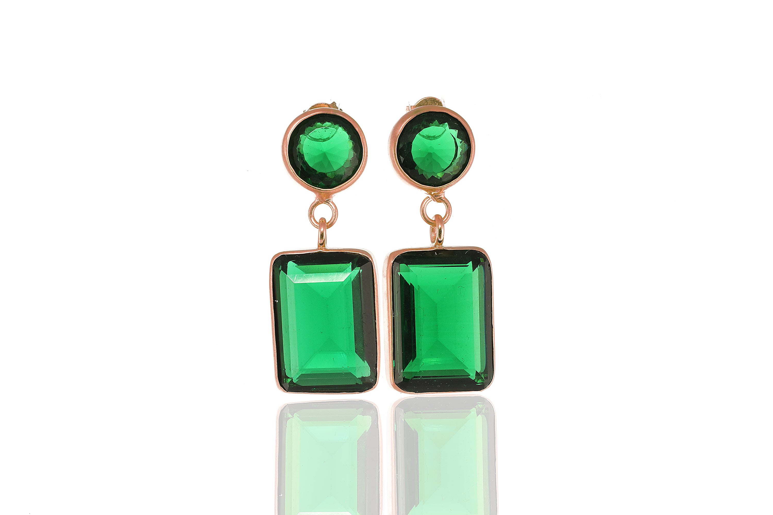 14k Gold Emerald Double Stone Bezel Earrings Earrings Anemone Limited