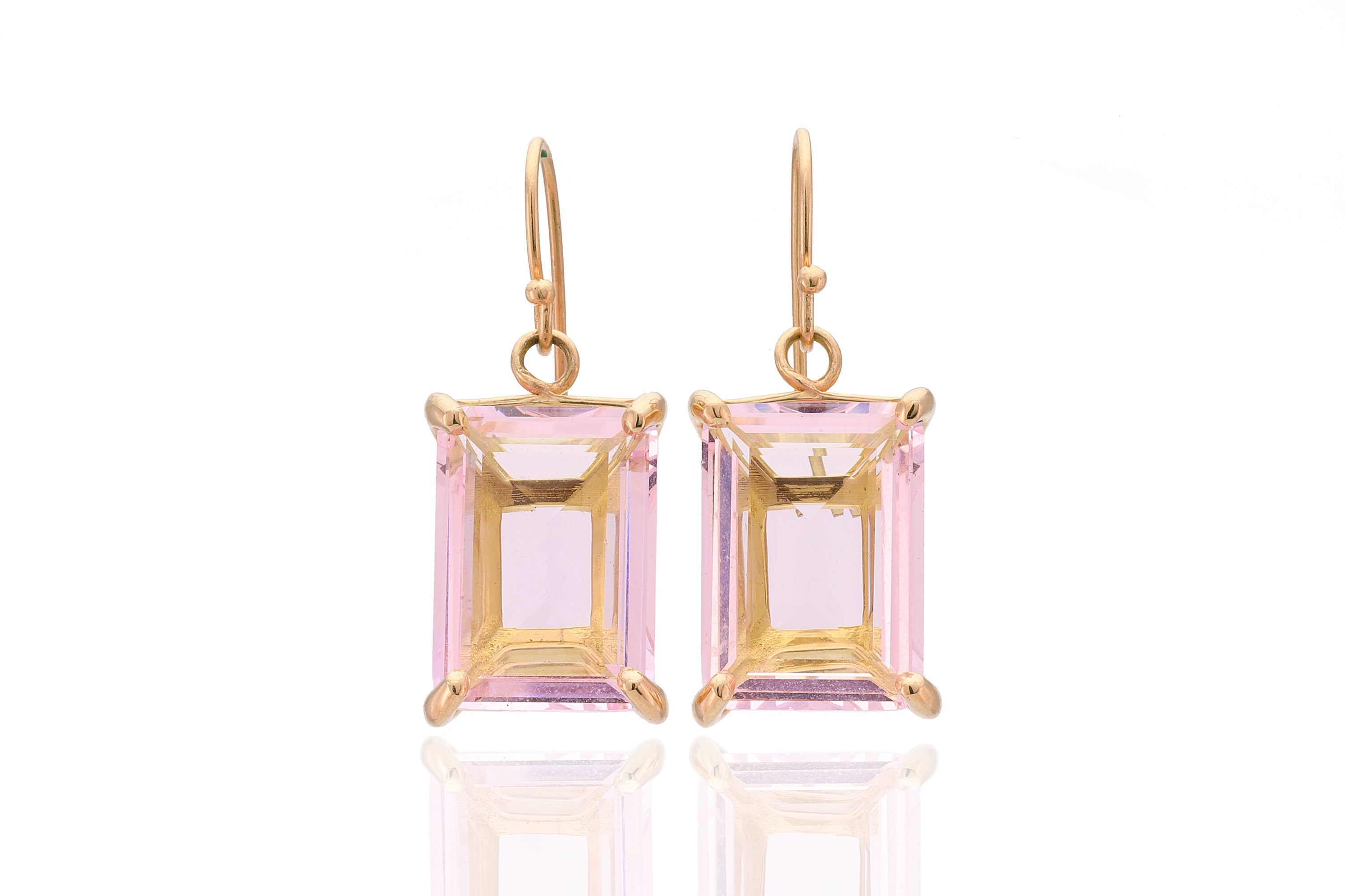 Rectangle Rose Quartz Dangle Gold Earrings Earrings Anemone Jewelry