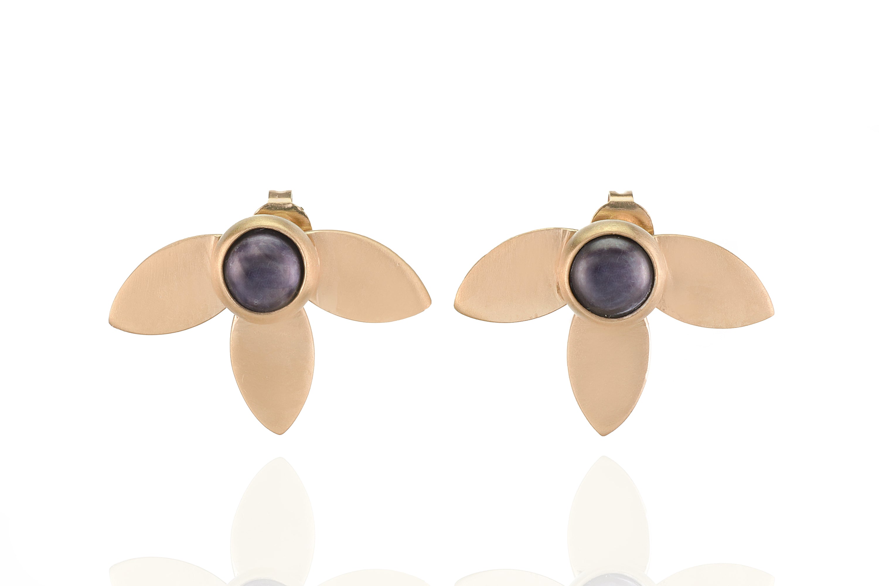 Gold Black Pearl Flower Earrings Earrings Anemone Limited