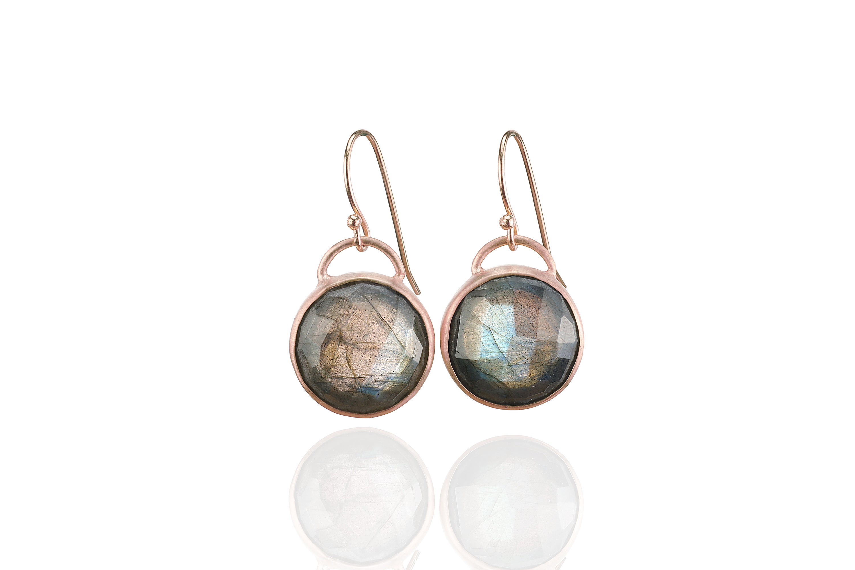 Long Bezel Labradorite Earrings in 14k Gold Earrings Anemone Limited