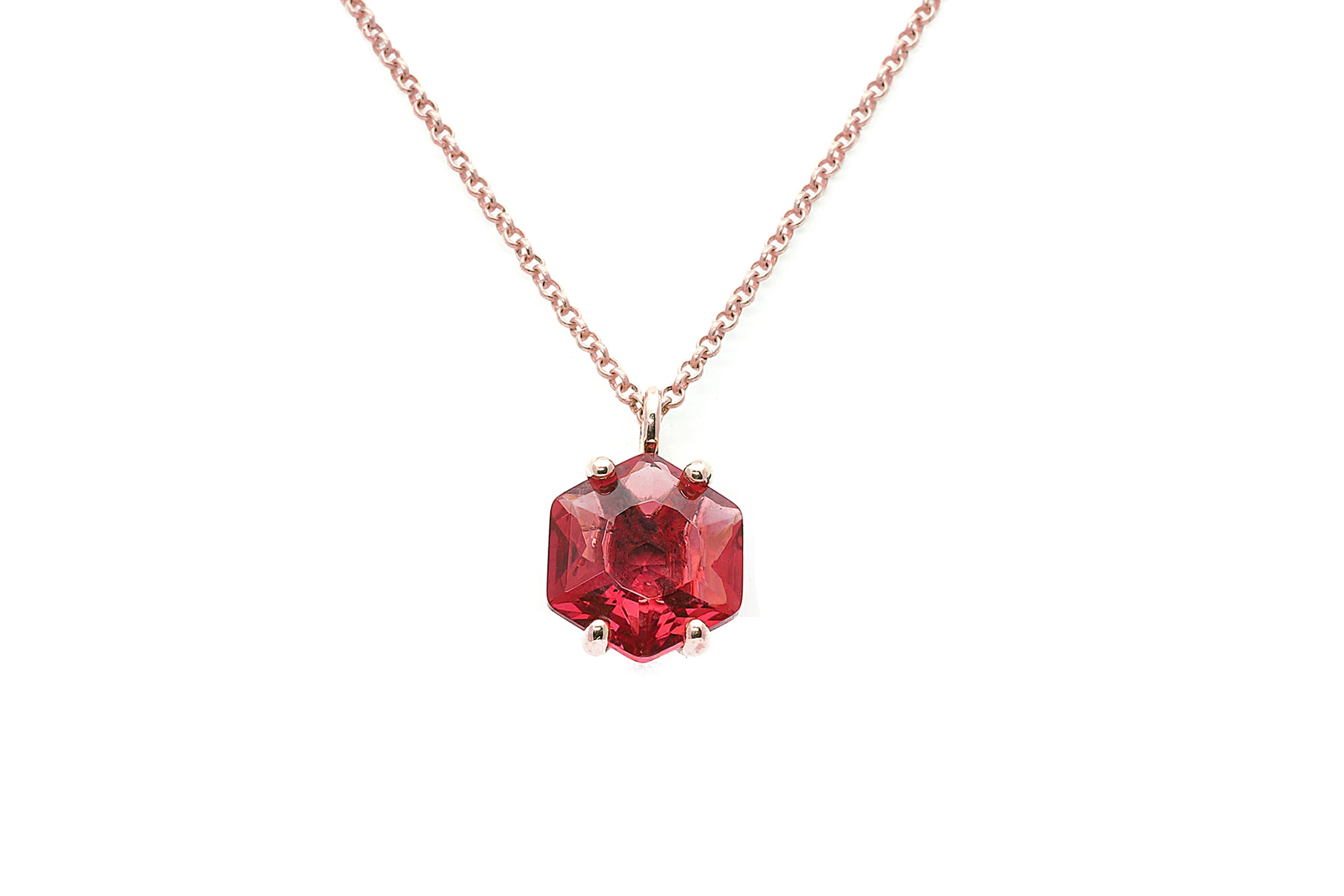 Hexagon Shape Pink Tourmaline Gold Necklace necklaces Anemone Unique