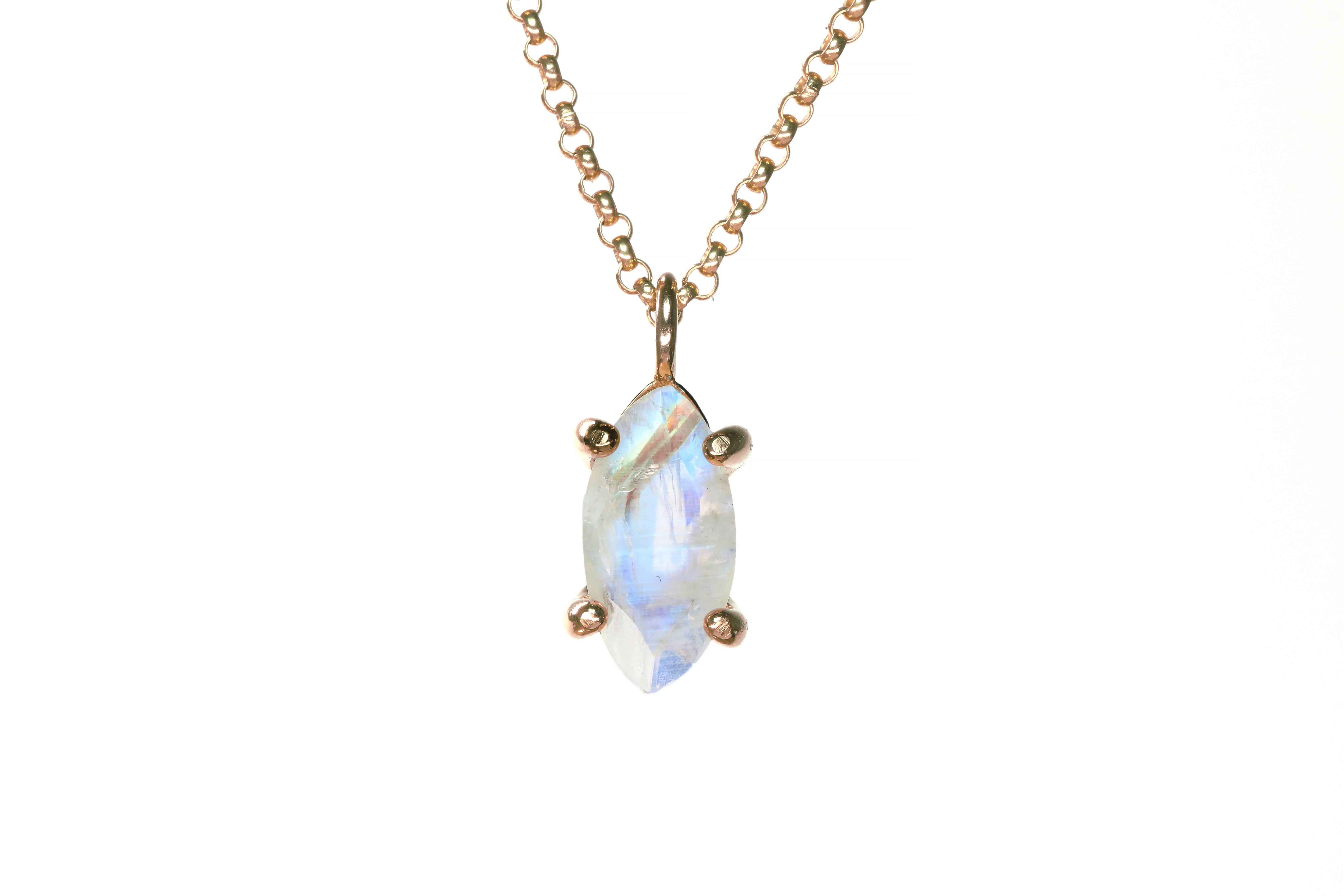 Gold Filled Rainbow Moonstone Marquise Pendant Necklace necklaces Anemone Unique