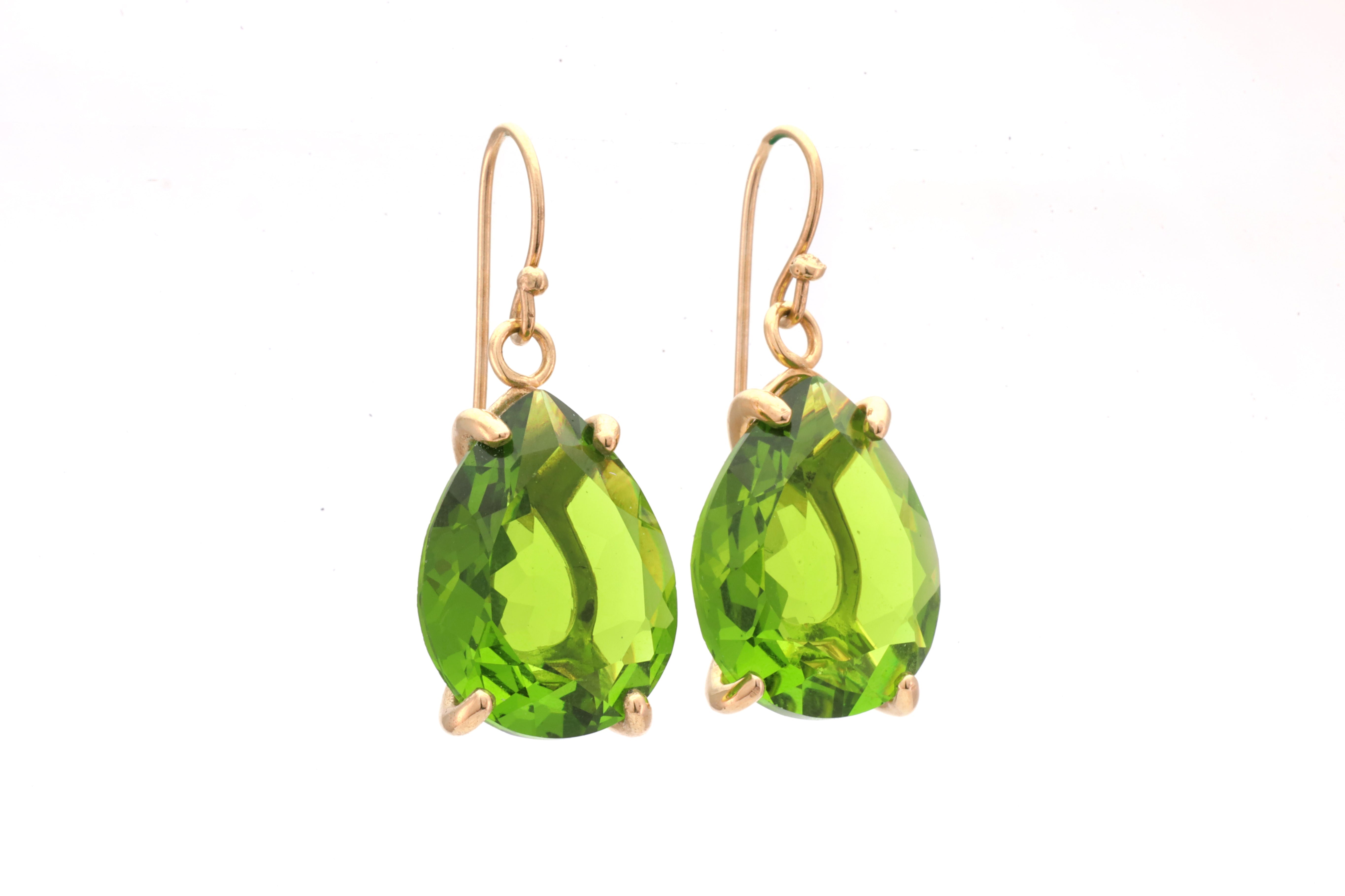 Long Pear Shape Peridot Gold Dangle Earrings Earrings Anemone Jewelry