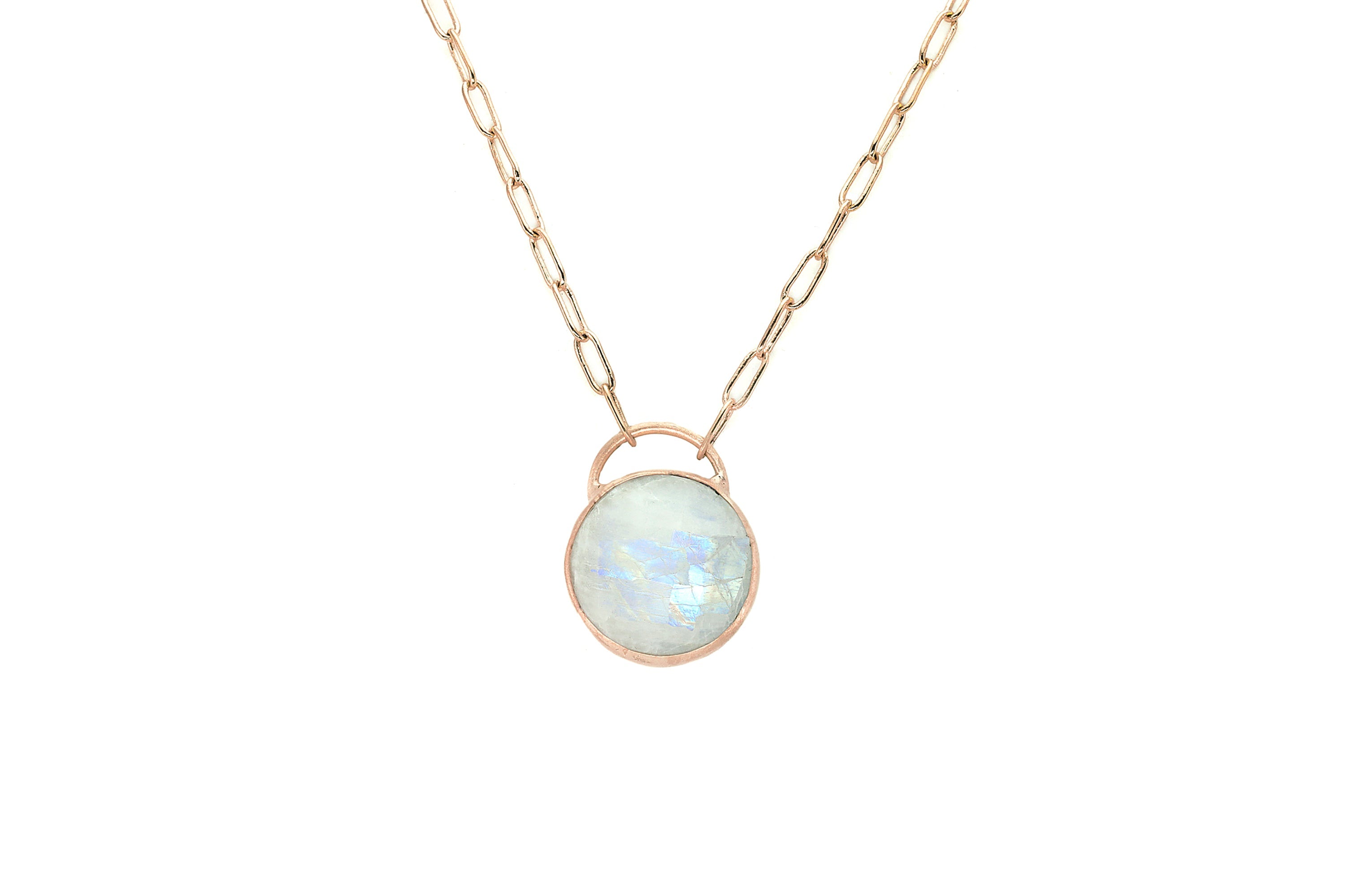 Chic Bezel Set Gold Purse Inspired Moonstone Pendant Necklace necklaces Anemone Limited