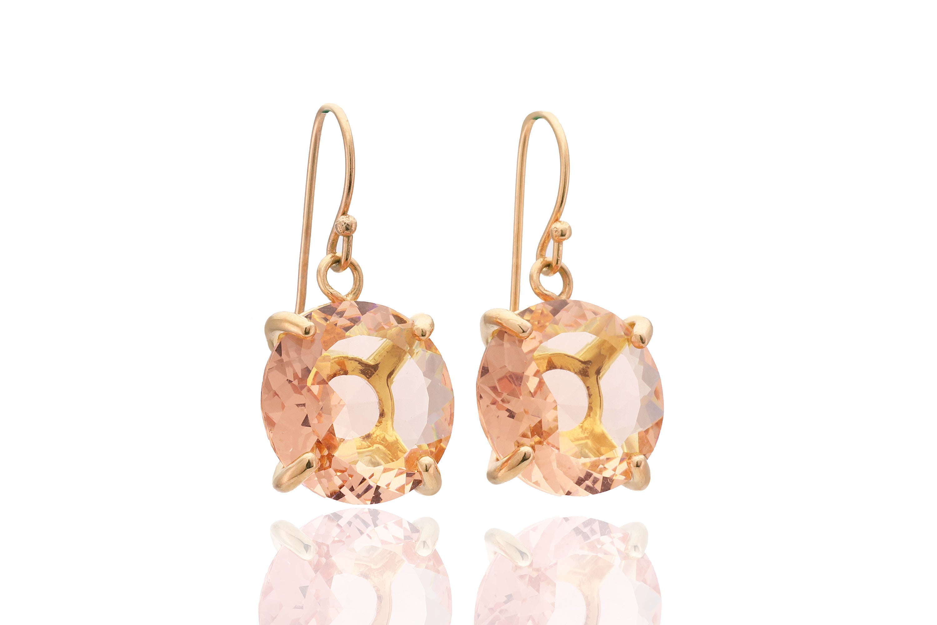 Round Cut Morganite Gemstone Earrings in Gold Earrings Anemone Jewelry