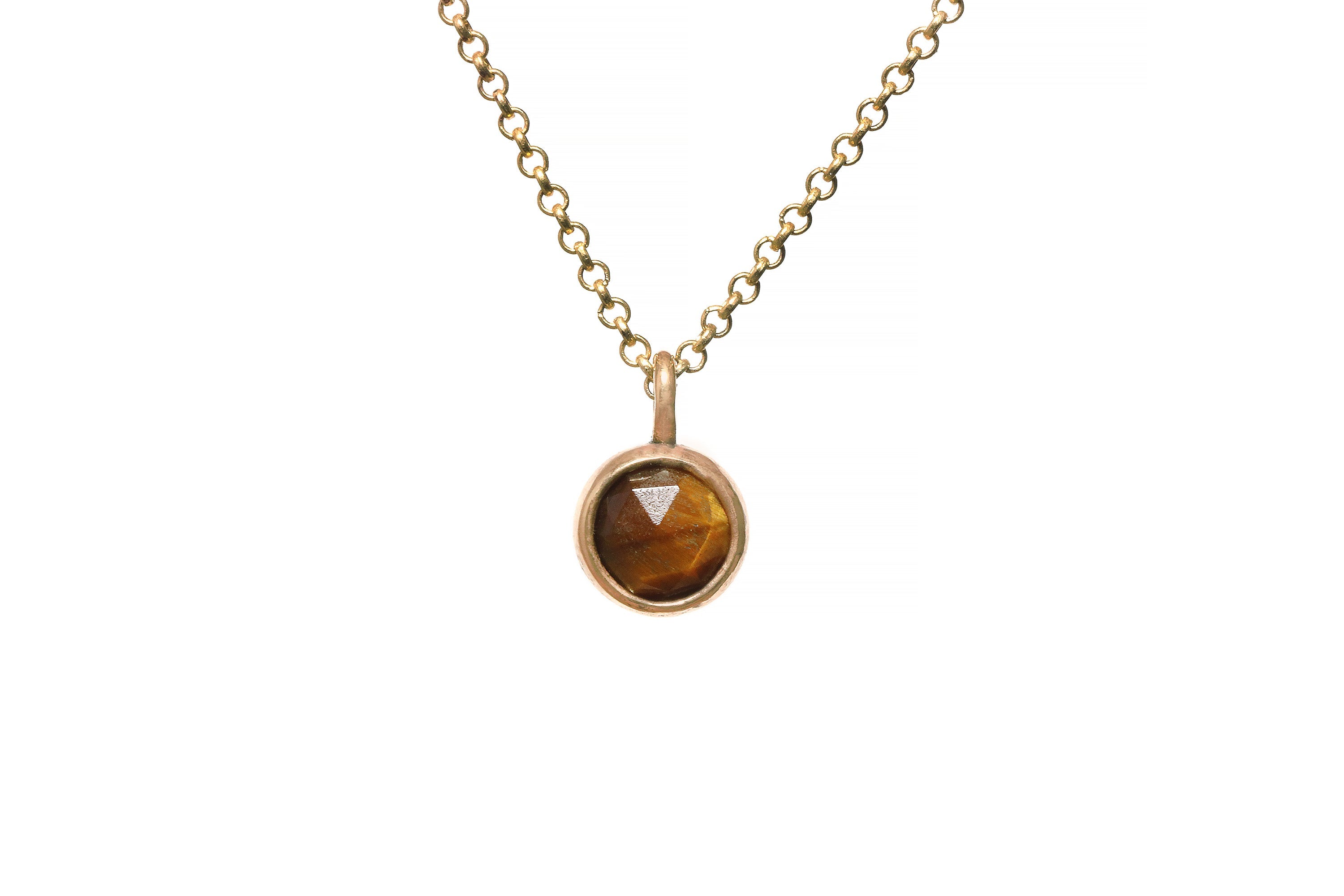 Round Bezel Set Tiger Eye Pendant Necklace in Gold necklaces Anemone Limited