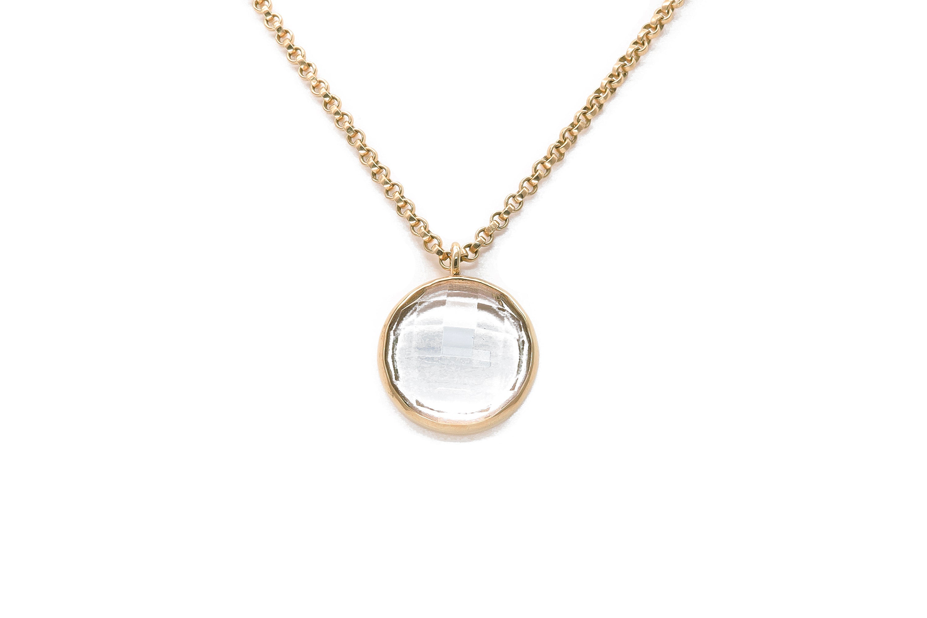 Statement Clear Quartz Bezel Set 14k Gold Necklace necklaces Anemone Limited