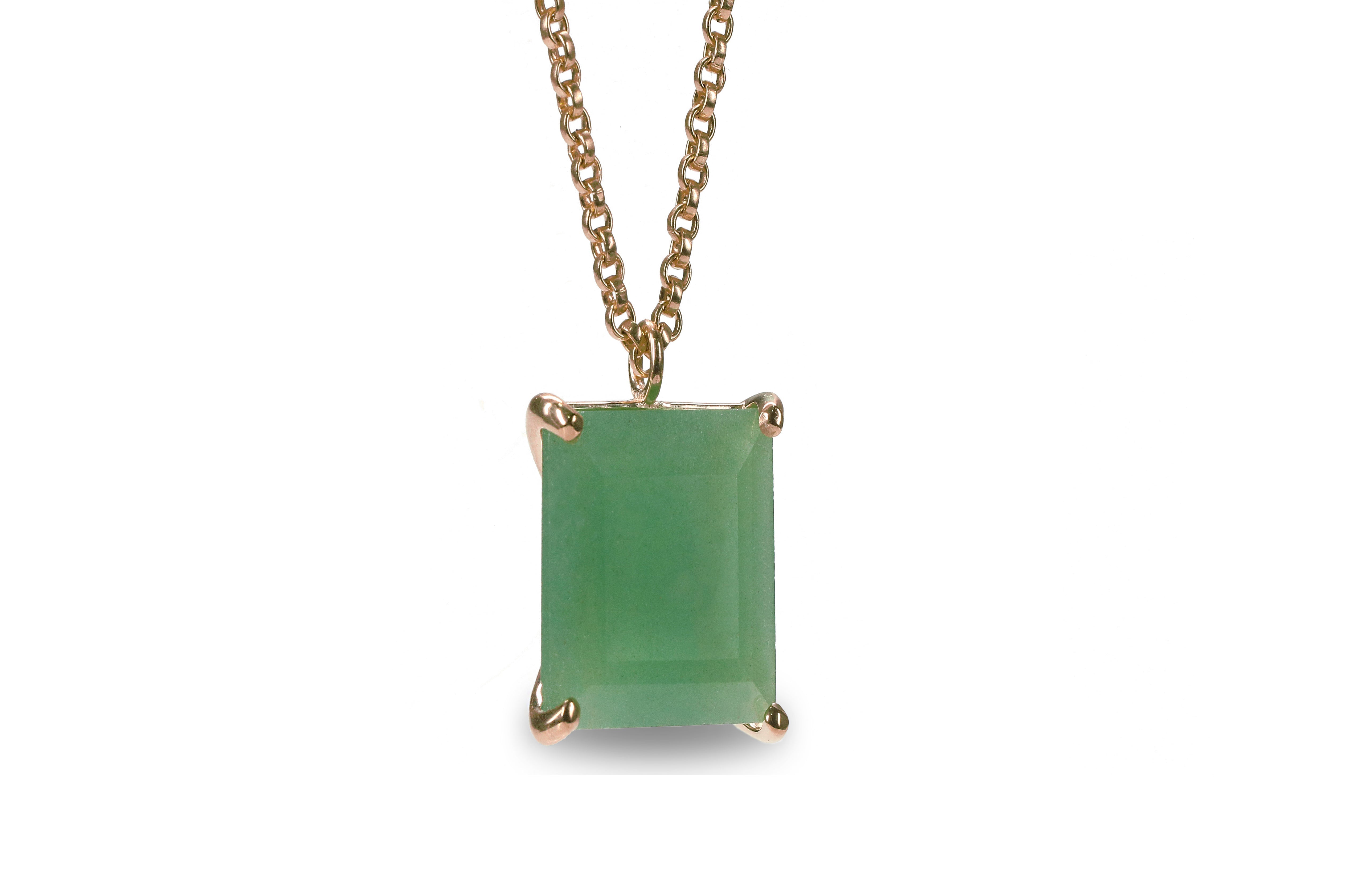 Green Aventurine Rectangle Pendant Gold Necklace necklaces Anemone Jewelry