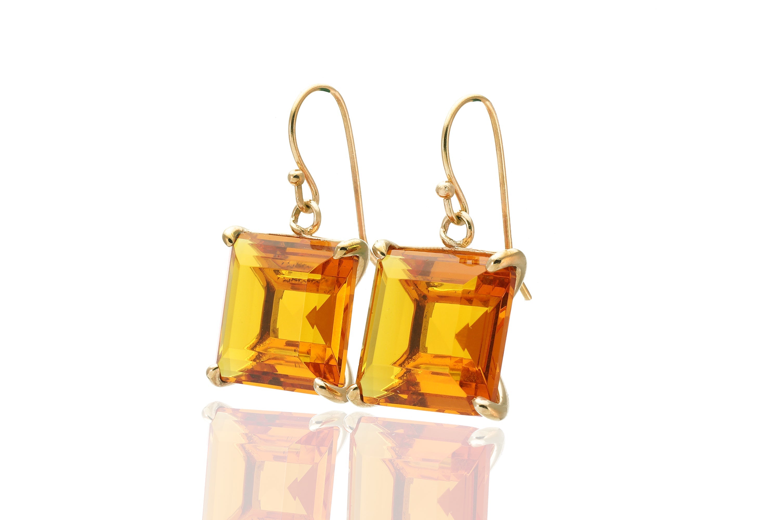 Square Princess Cut Citrine Gemstone Gold Earrings Earrings Anemone Jewelry
