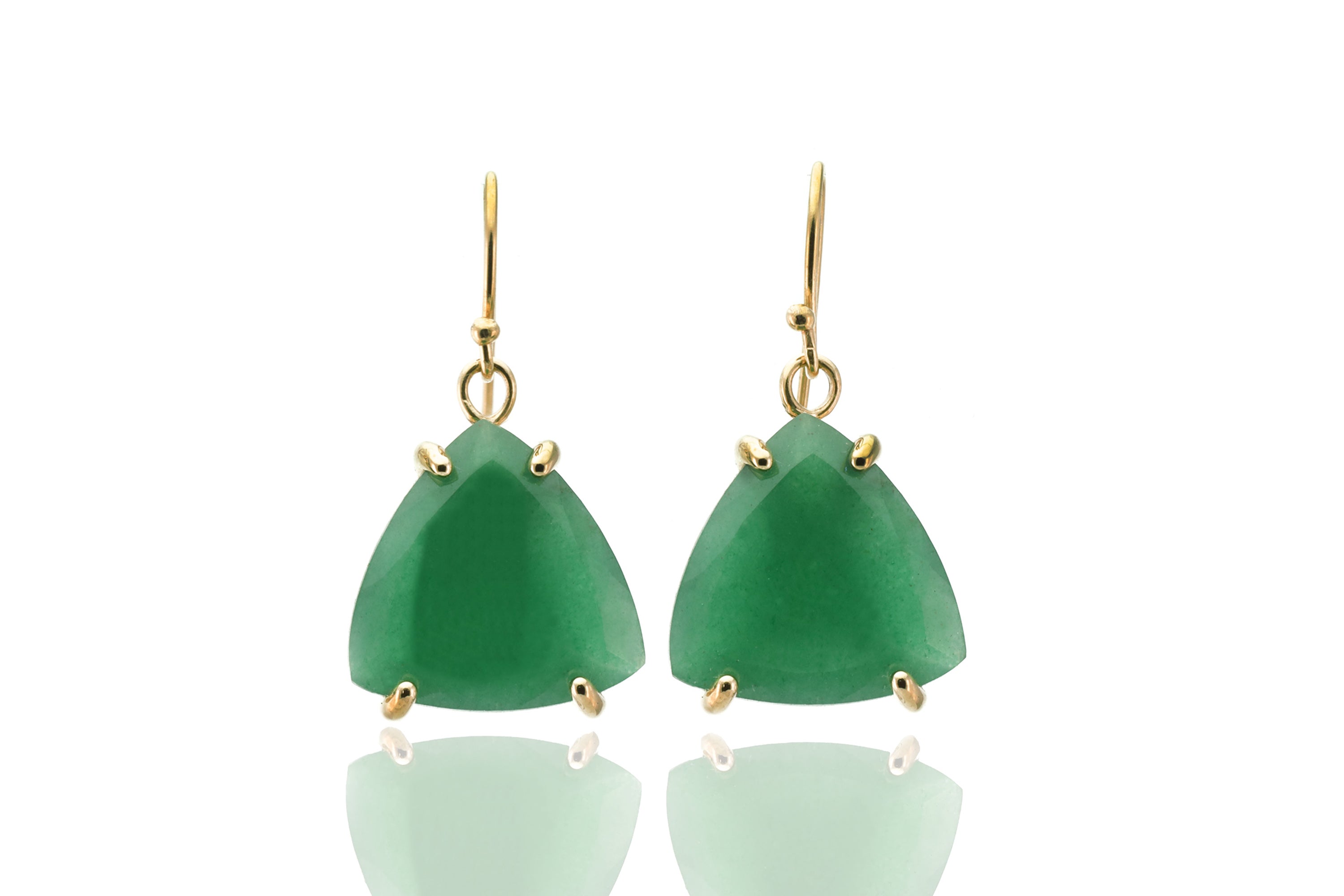 Green Aventurine Prong Trillion Gold Dangle Big Earrings Earrings Anemone Jewelry