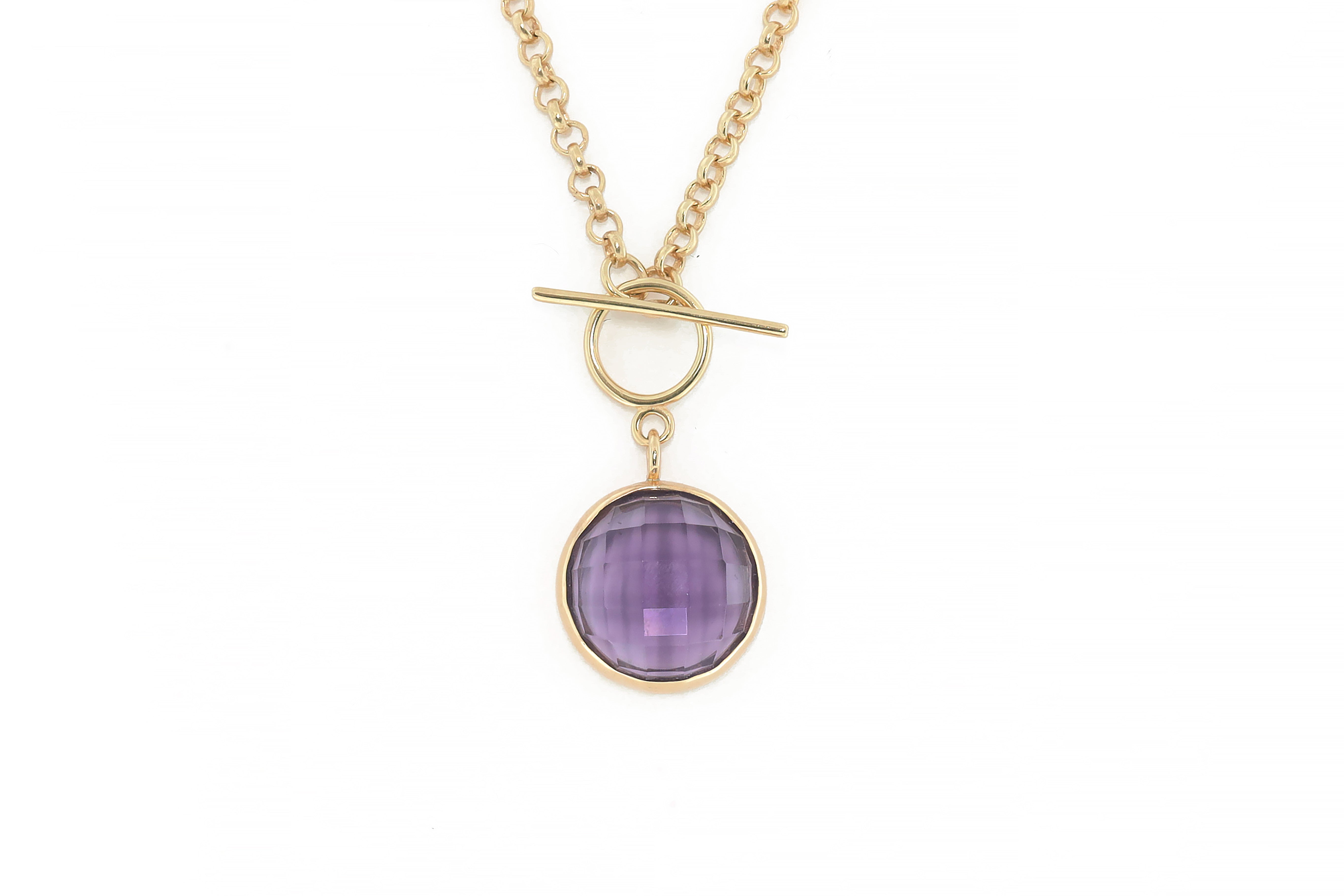 Toggle Clasp Necklace with Round Bezel Set Amethyst Pendant necklaces Anemone Limited