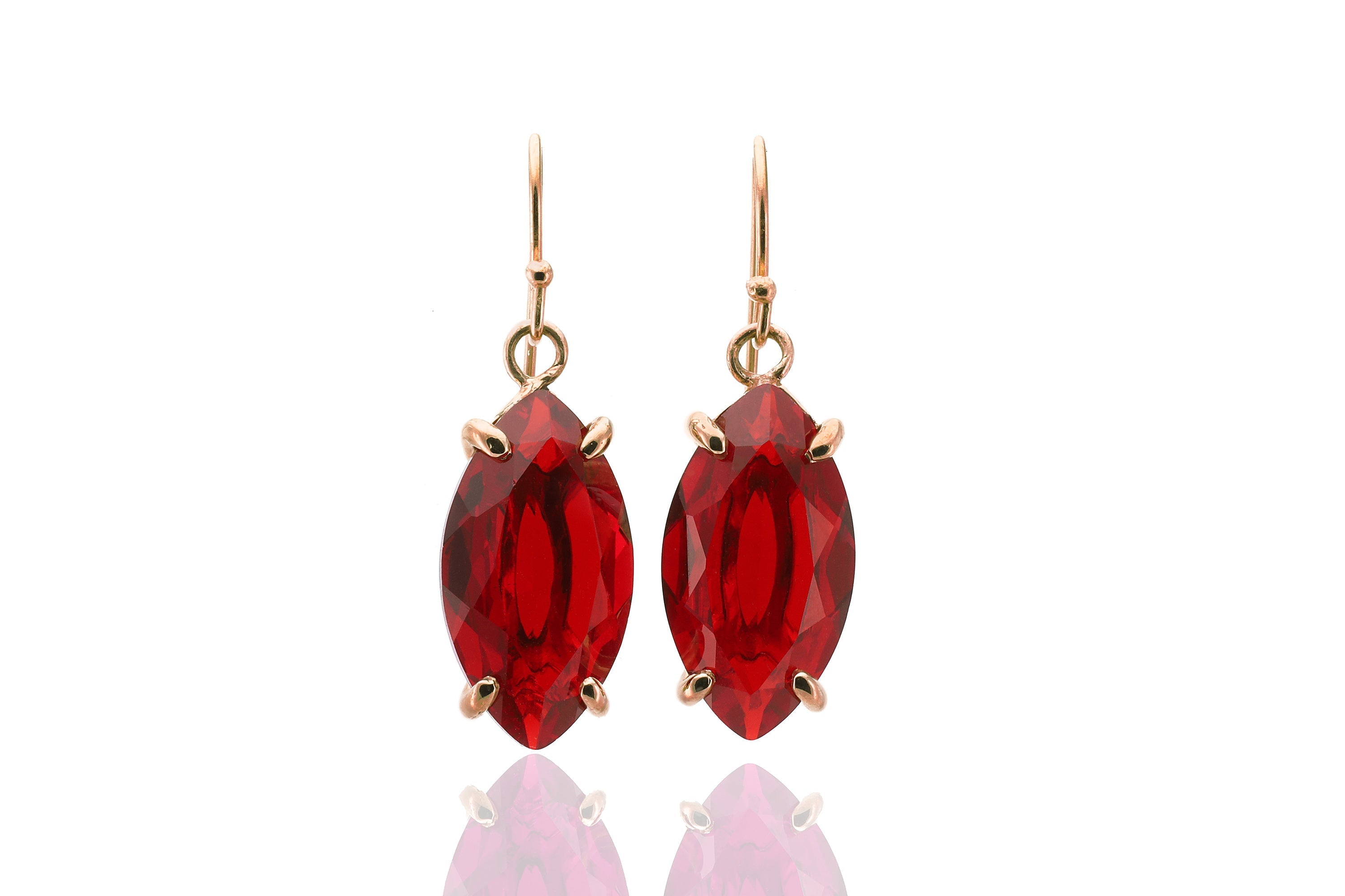 Marquise Red Ruby Gemstone Dangle Gold Earrings Earrings Anemone Jewelry