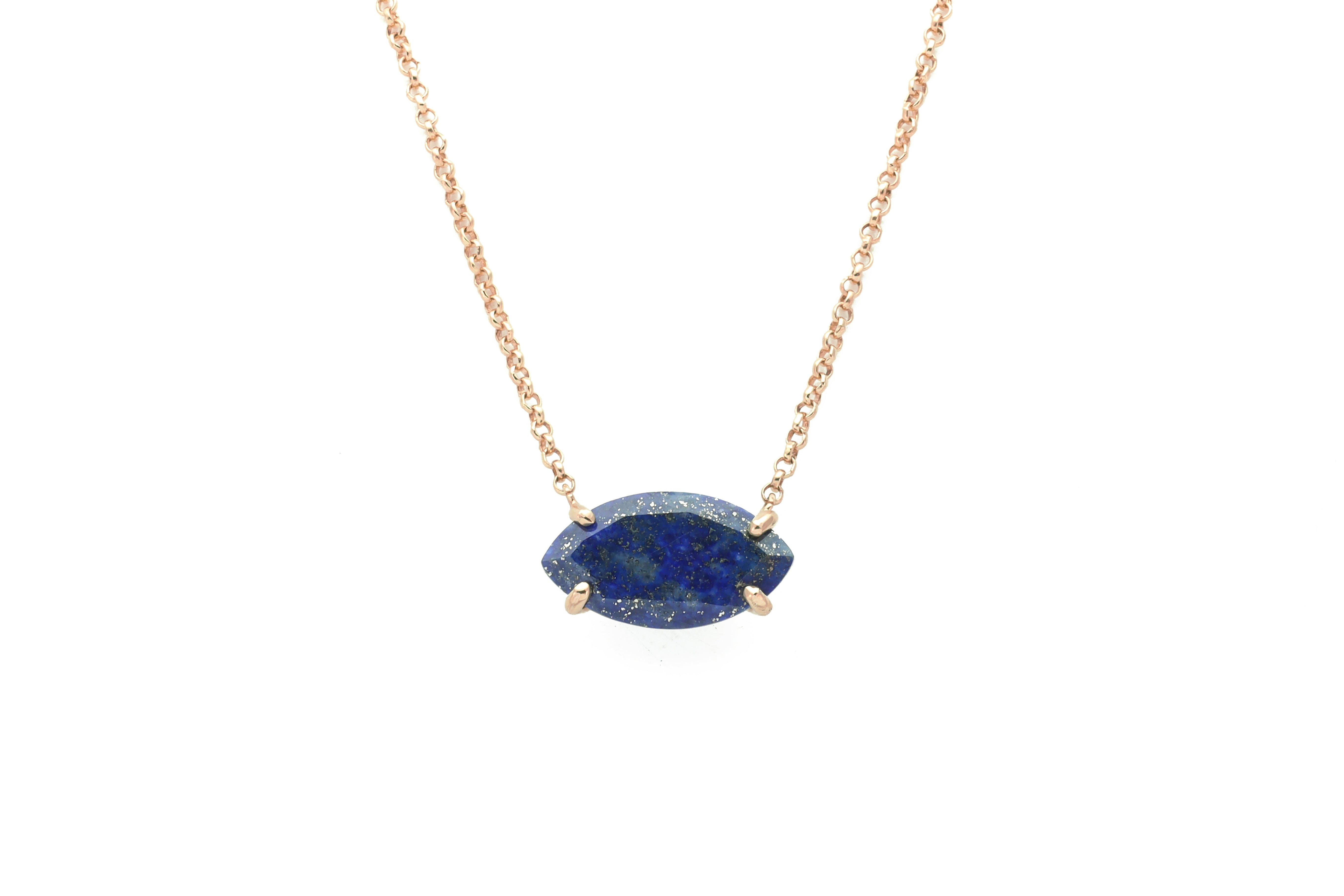 Horizontal Marquise Lapis Lazuli Gold Pendant Necklace necklaces Anemone Jewelry