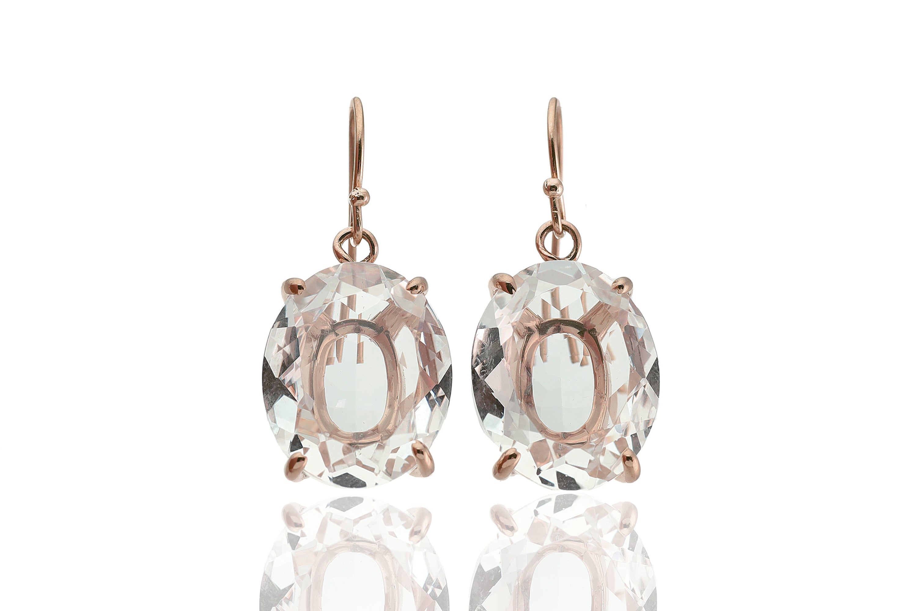 Oval Crystal Quartz Gold Dangle Earrings Earrings Anemone Jewelry