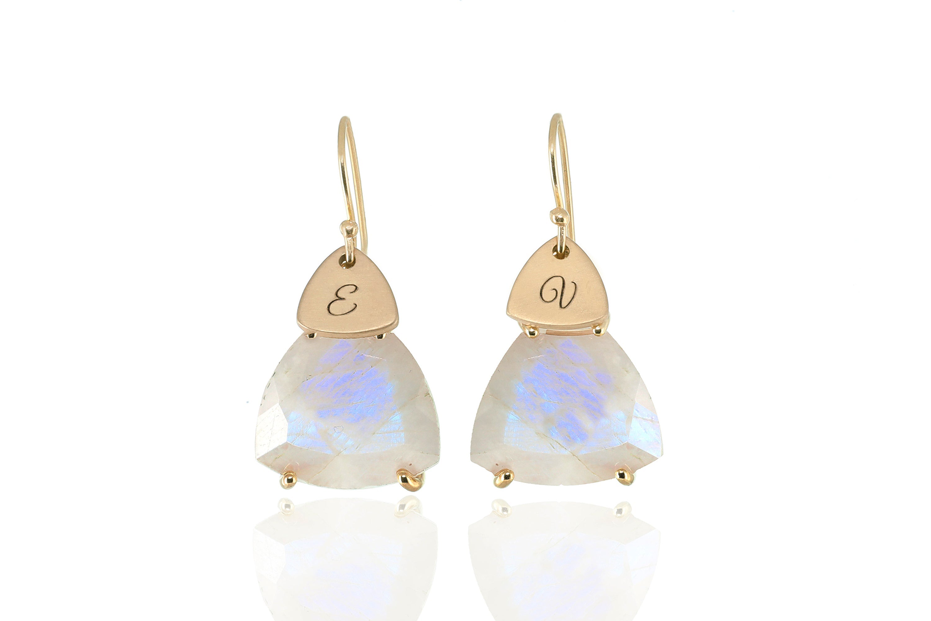 Rainbow Moonstone Coin Engraved Gold Dangle Statement Earrings Earrings Anemone Jewelry