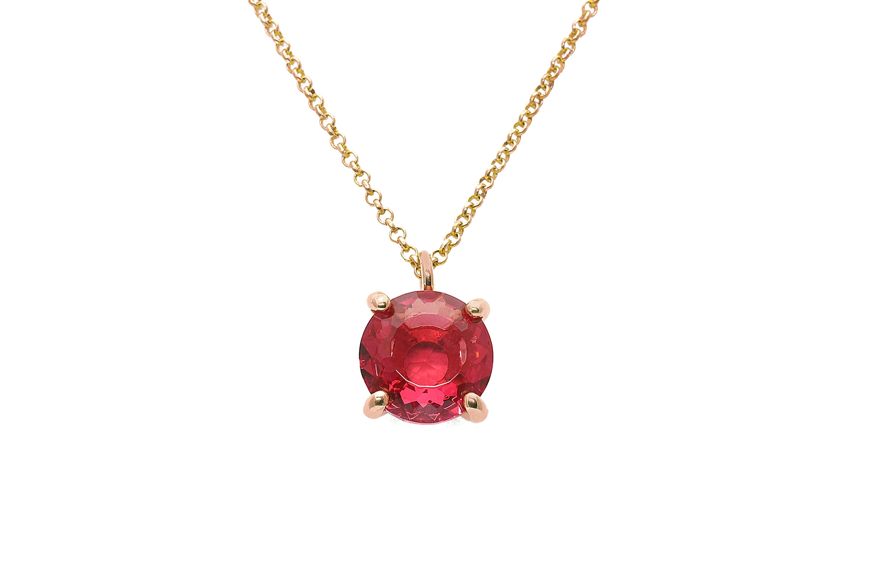 Pink Tourmaline Round Pendant Gold Necklace necklaces Anemone Unique