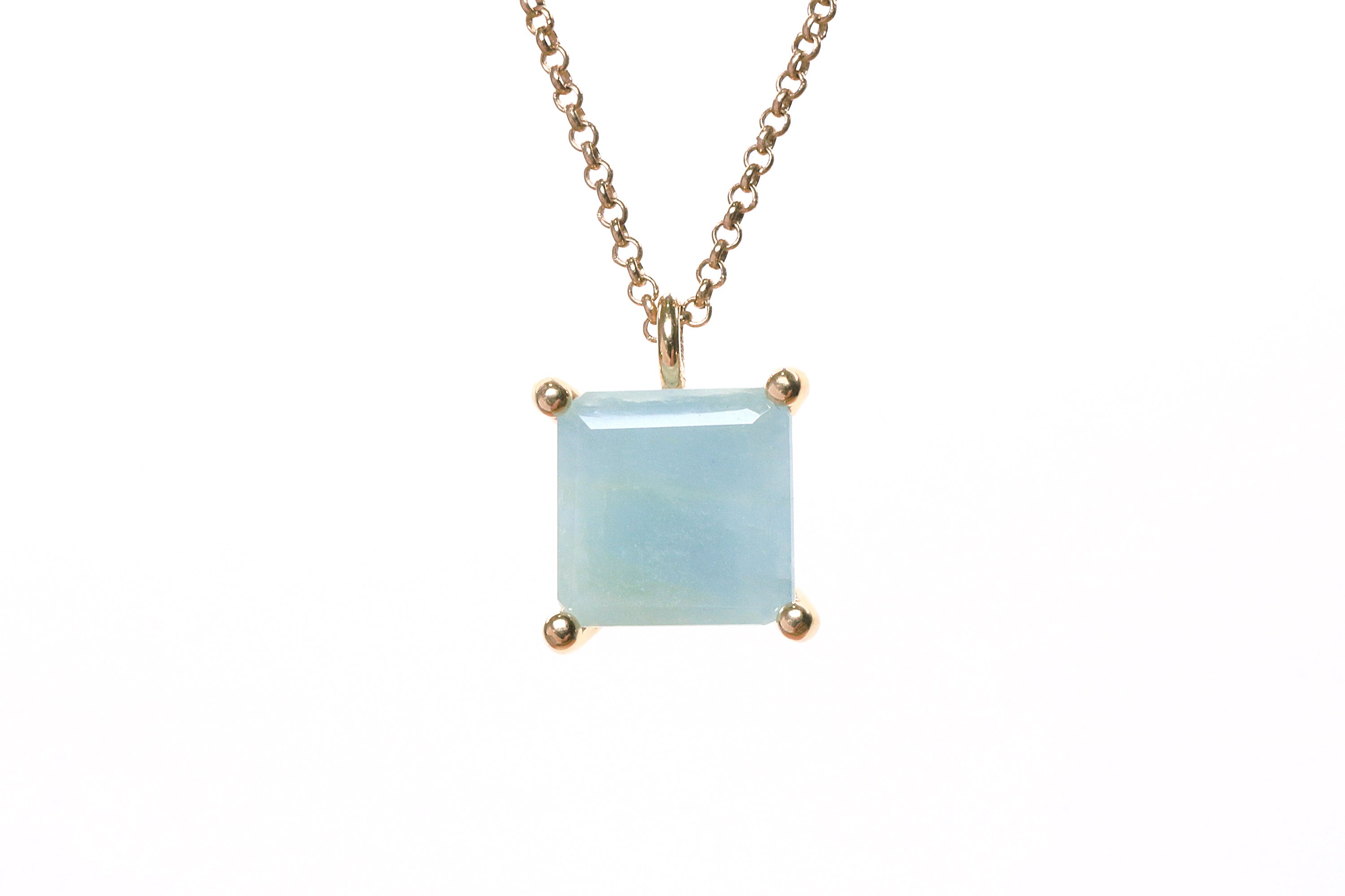 Artisanal Square Aquamarine Gold Necklace necklaces Anemone Unique