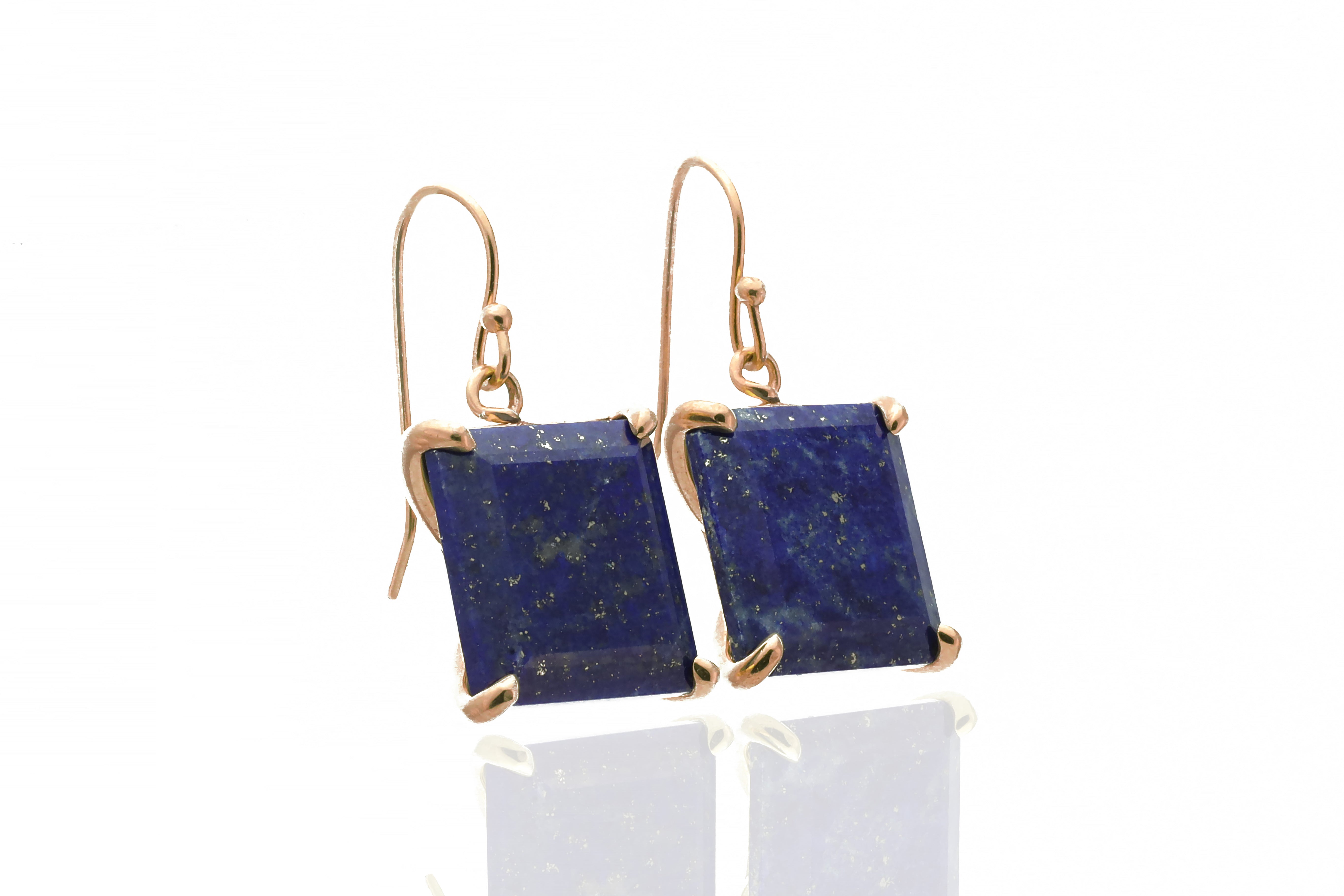 Square Cut Lapis Lazuli Gold Earrings Earrings Anemone Jewelry