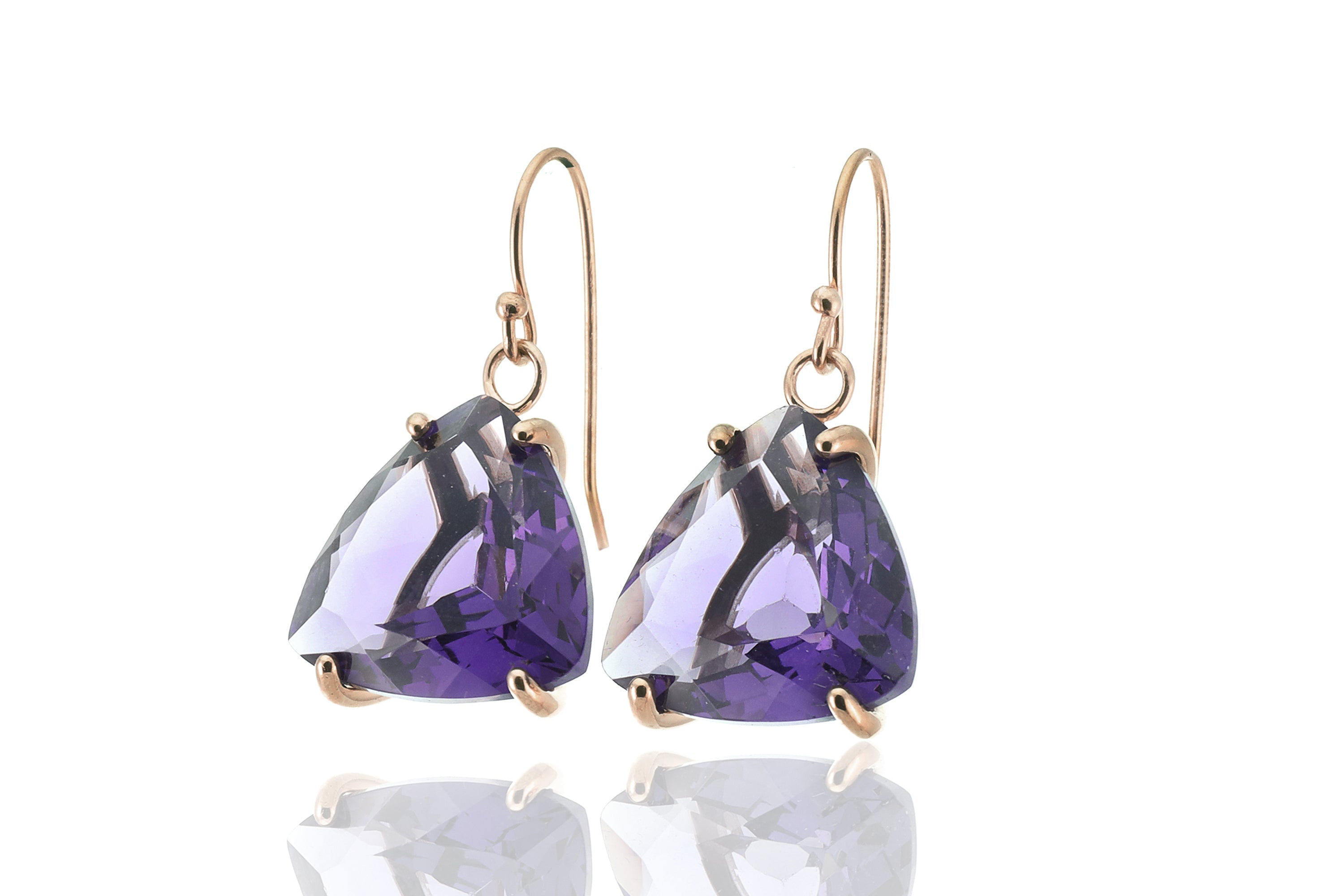 Trillion Cut Amethyst Gold Dangle Earrings Earrings Anemone Jewelry