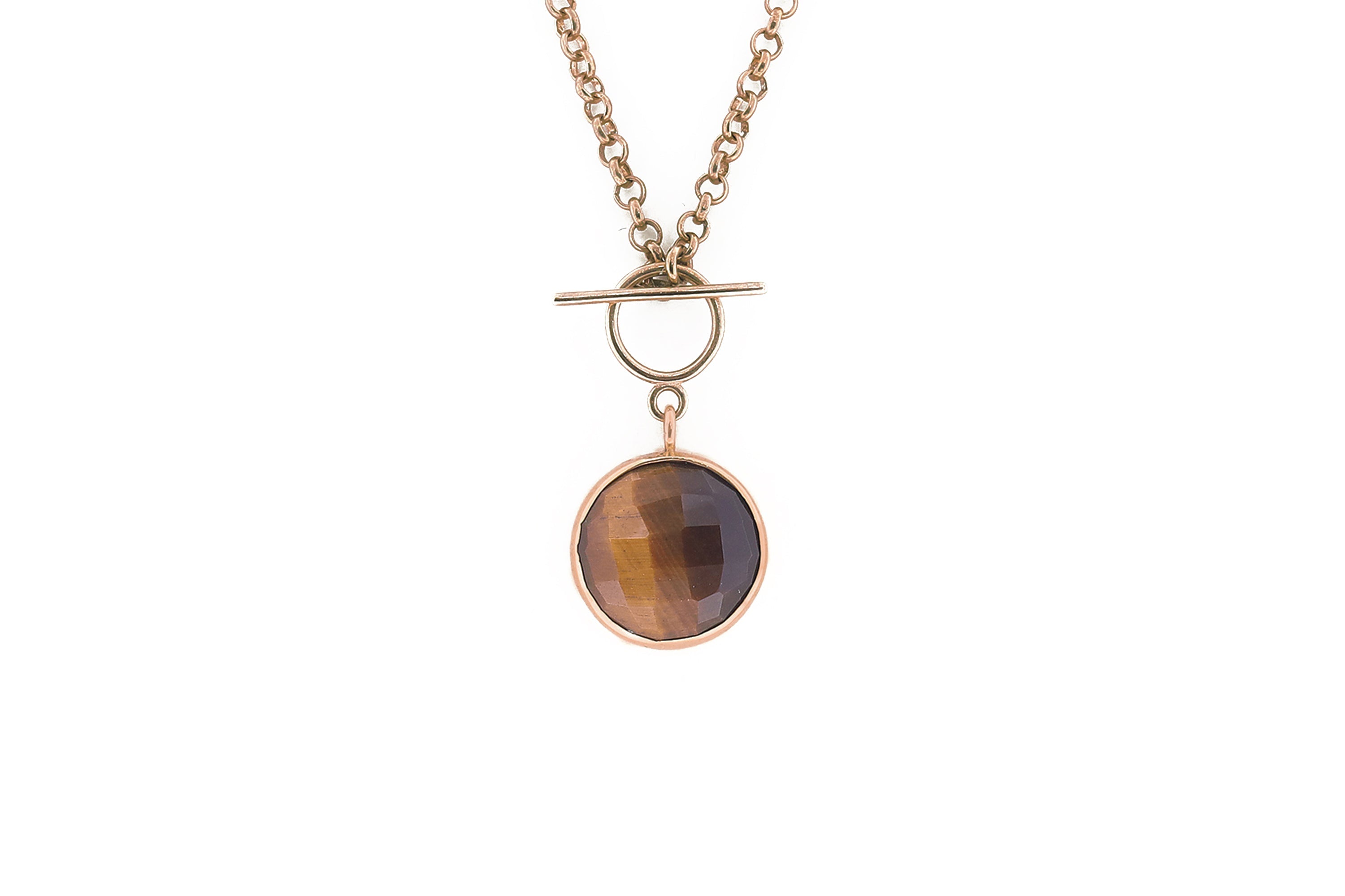 Tiger's Eye Round Pendant Necklace in 14k Gold necklaces Anemone Limited