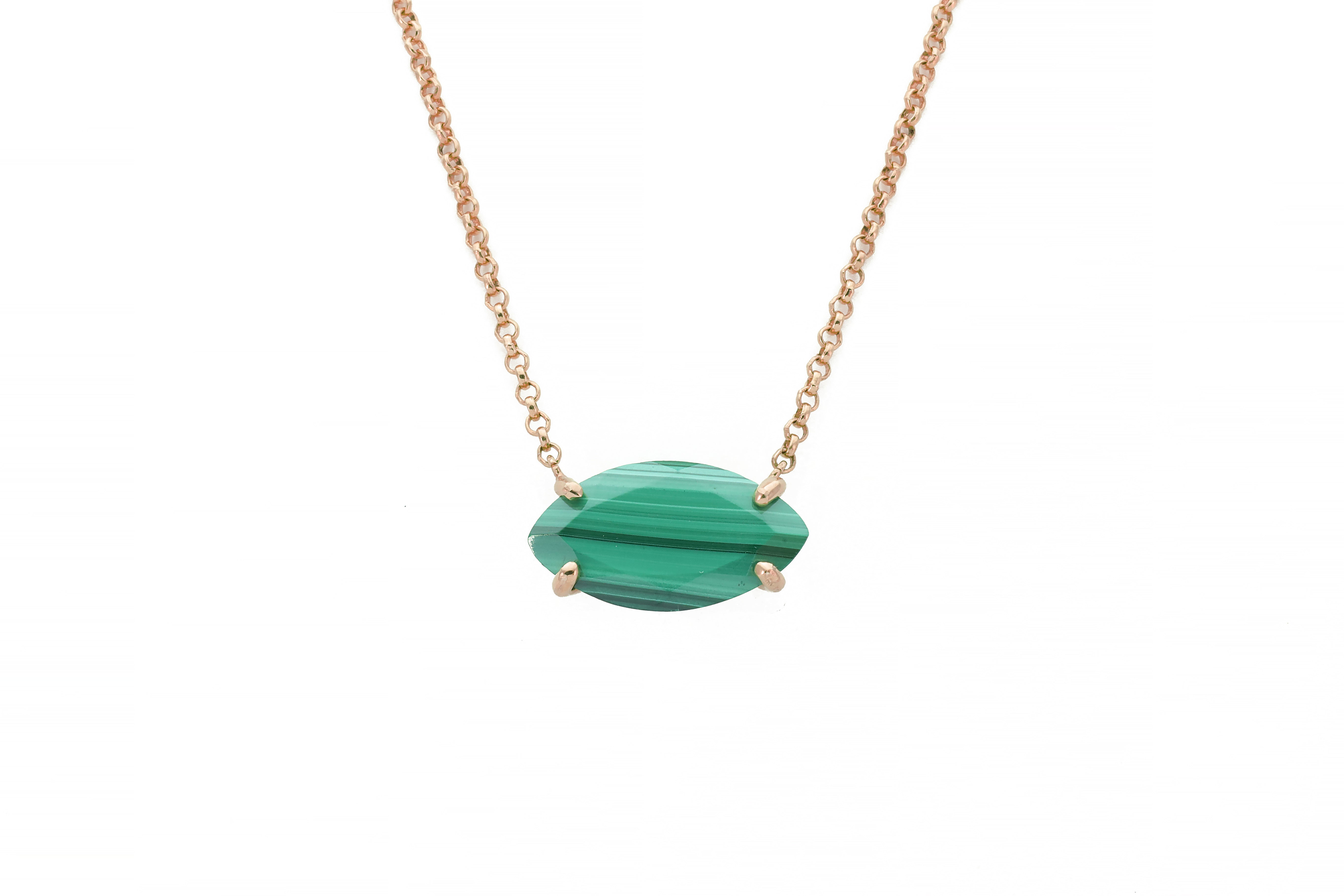 Horizontal Setting Malachite Gold Pendant Necklace necklaces Anemone Jewelry