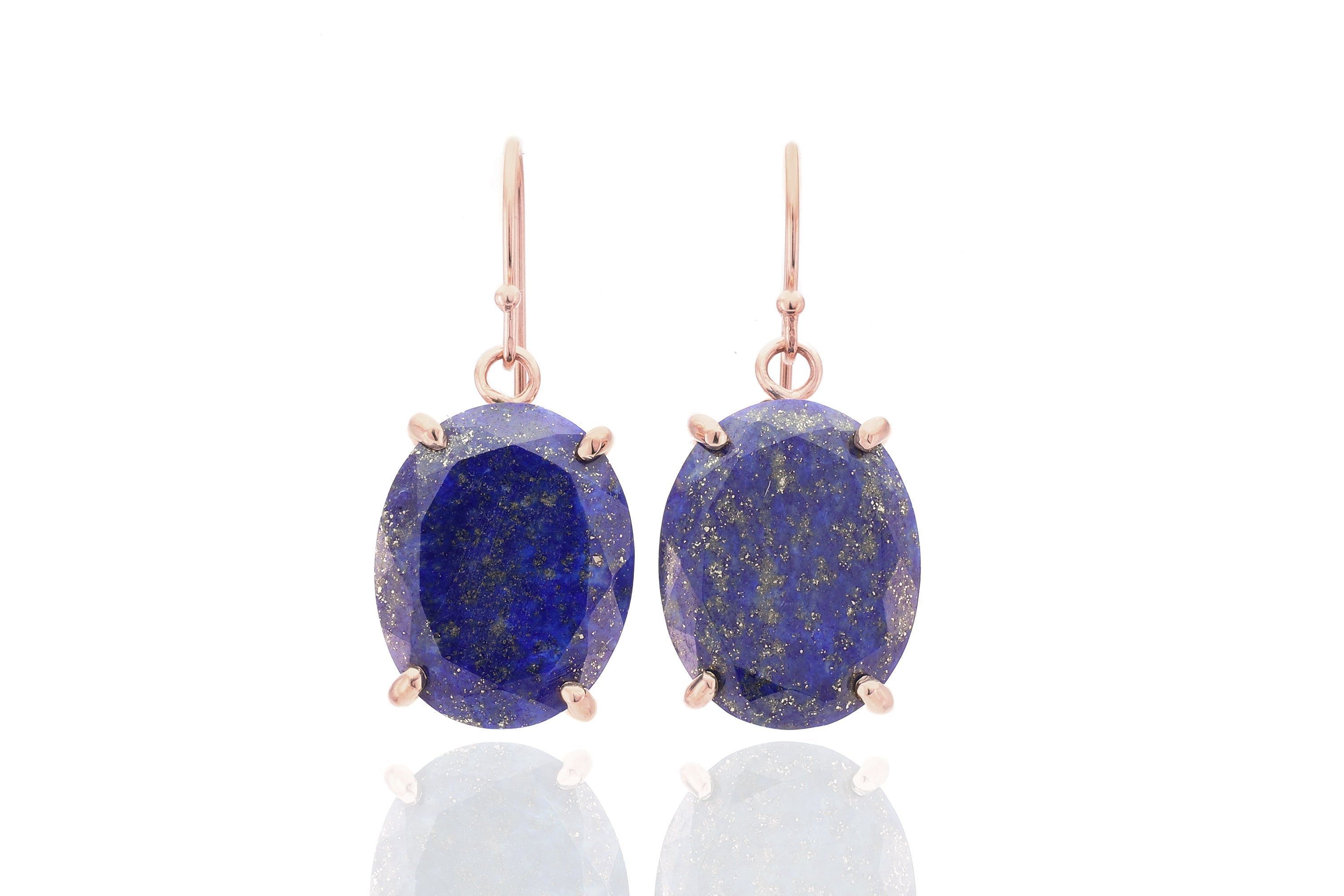 Classic Oval Cut Lapis Lazuli Gold Dangle Earrings Earrings Anemone Jewelry
