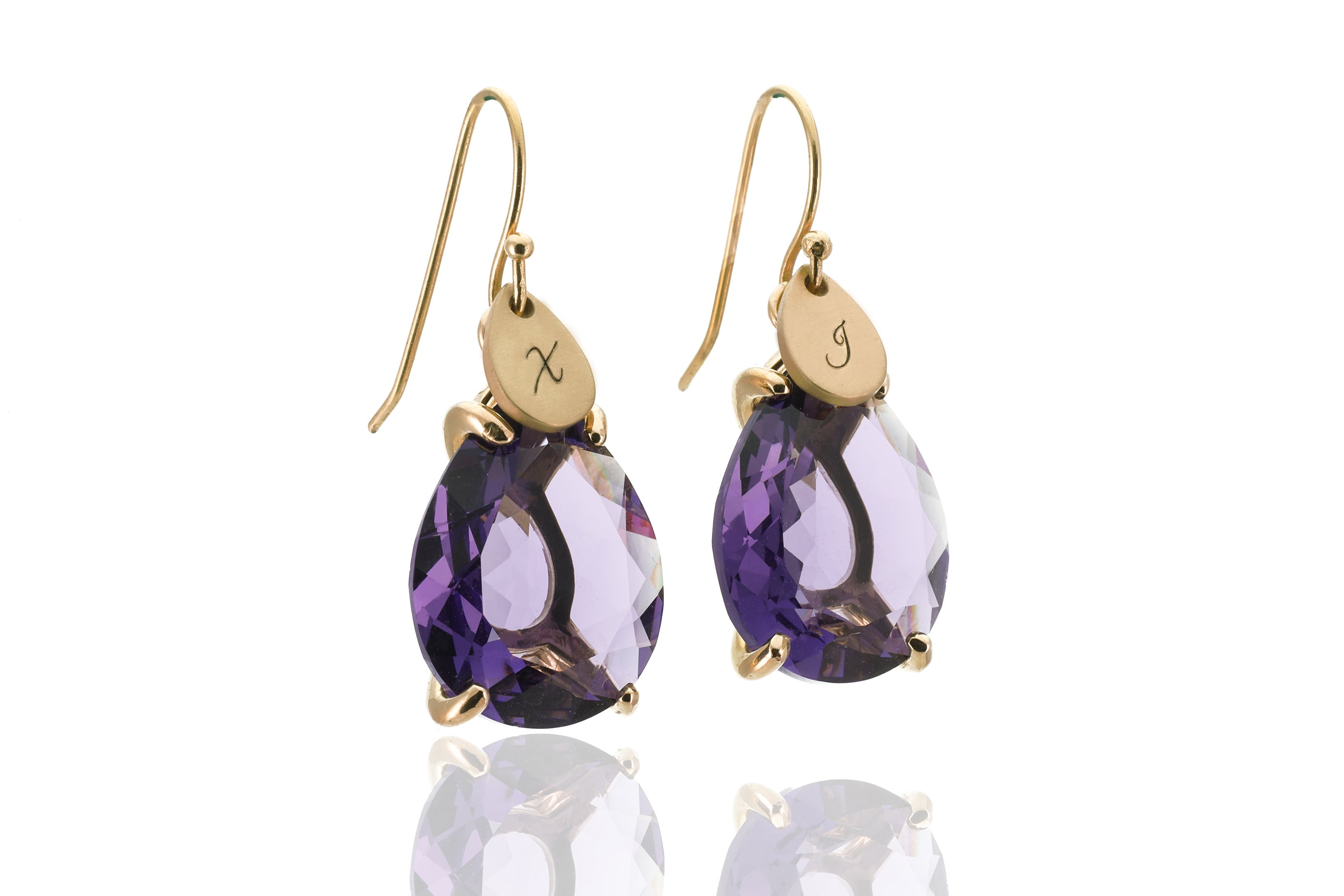 Purple Amethyst Customized Engraved Coin Gold Earrings Earrings Anemone Jewelry