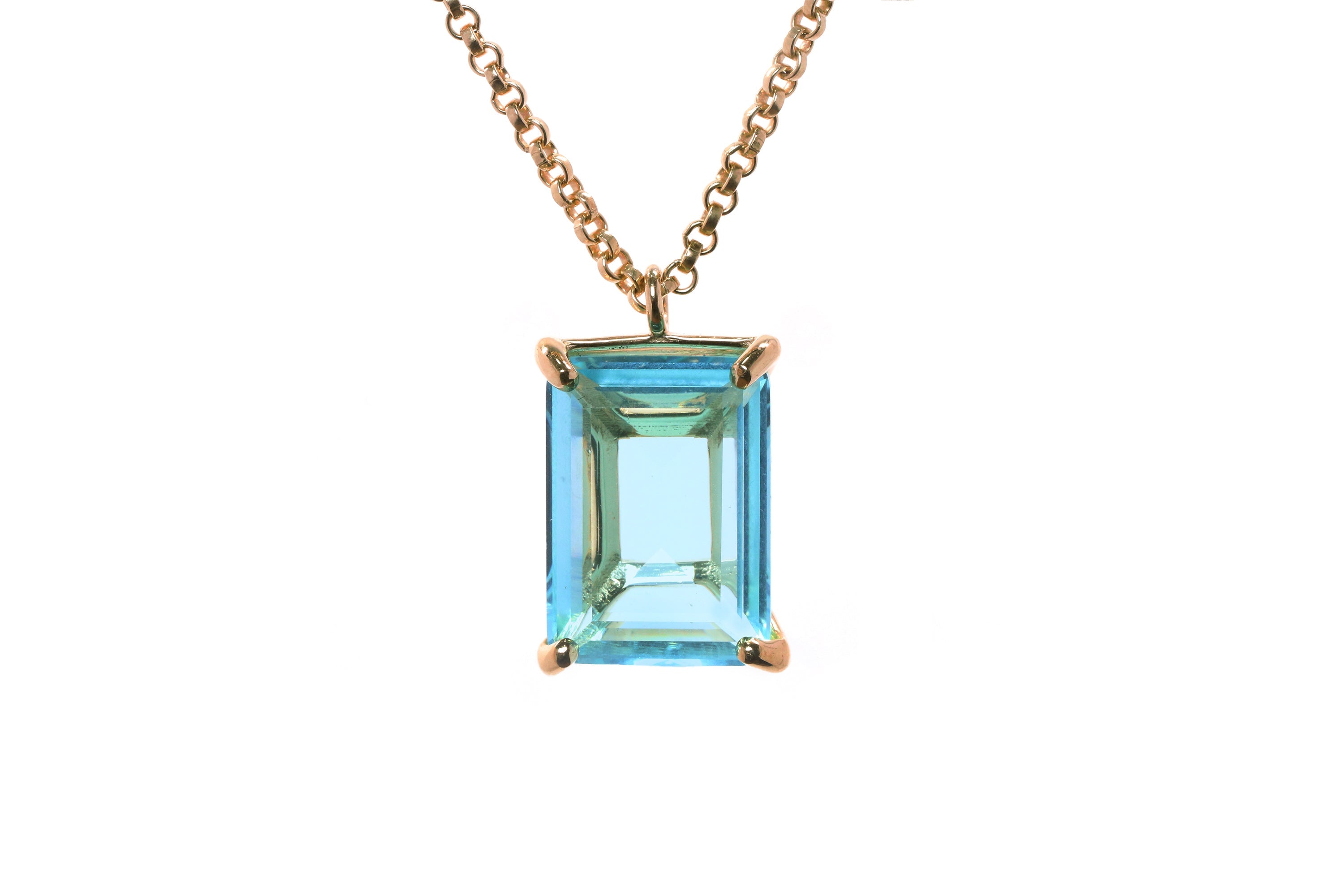 Rectangle Blue Topaz Rose Gold Necklace necklaces Anemone Jewelry