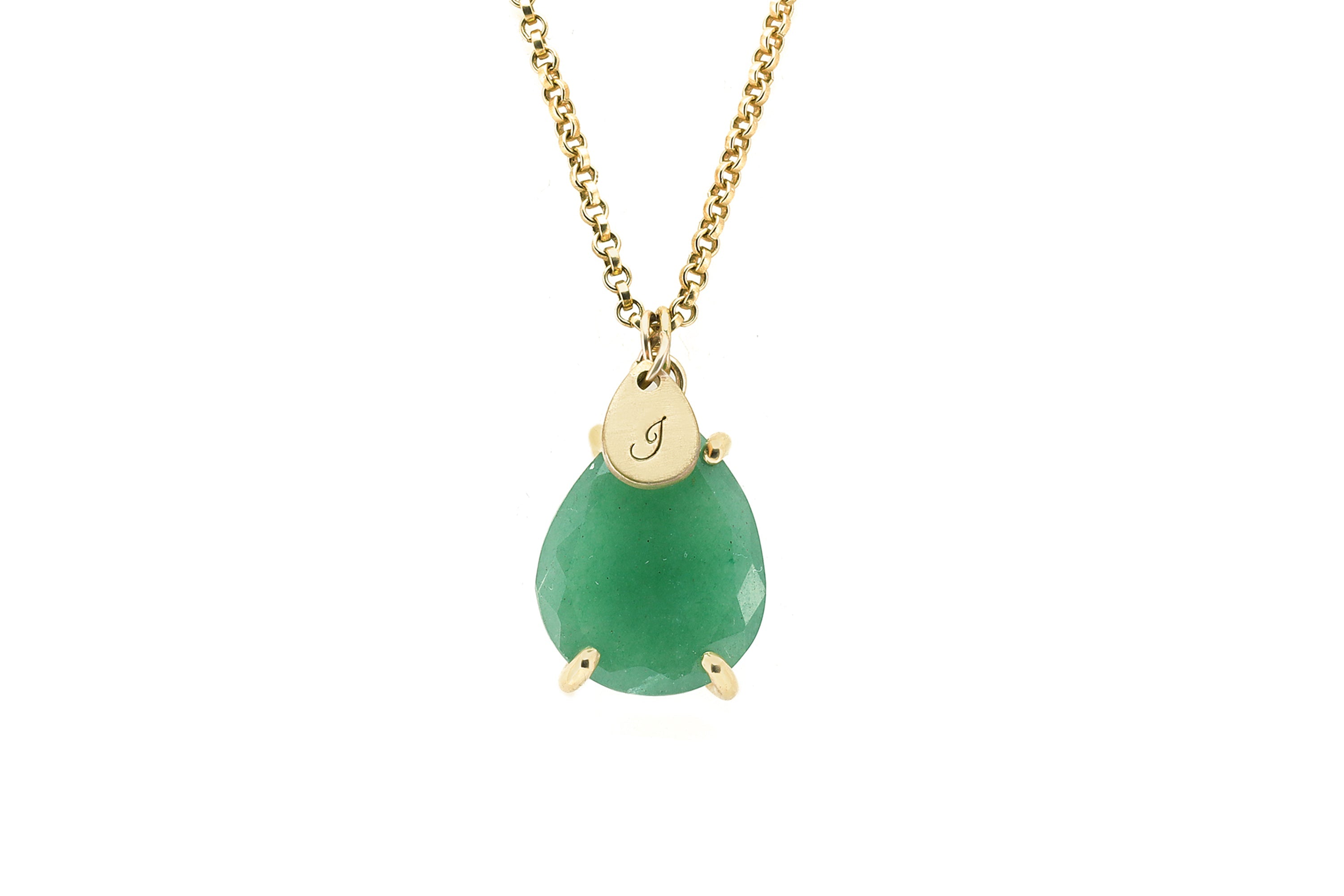 Green Aventurine Gold Necklace with Personalized Initial Teardrop Pendant necklaces Anemone Jewelry