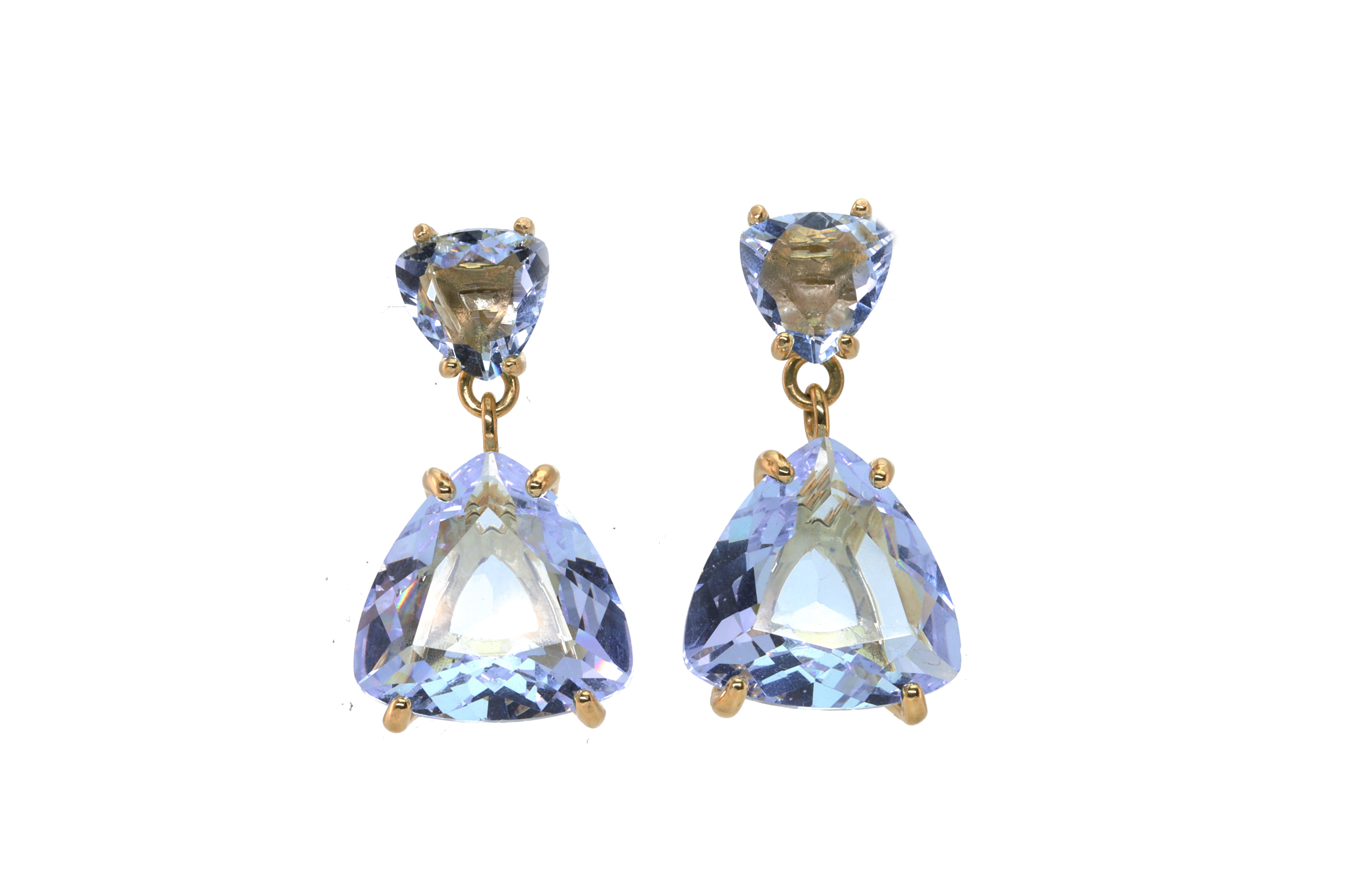 Tanzanite Trillion Cut Multistone Dangle Earrings in Gold Earrings Anemone Jewelry
