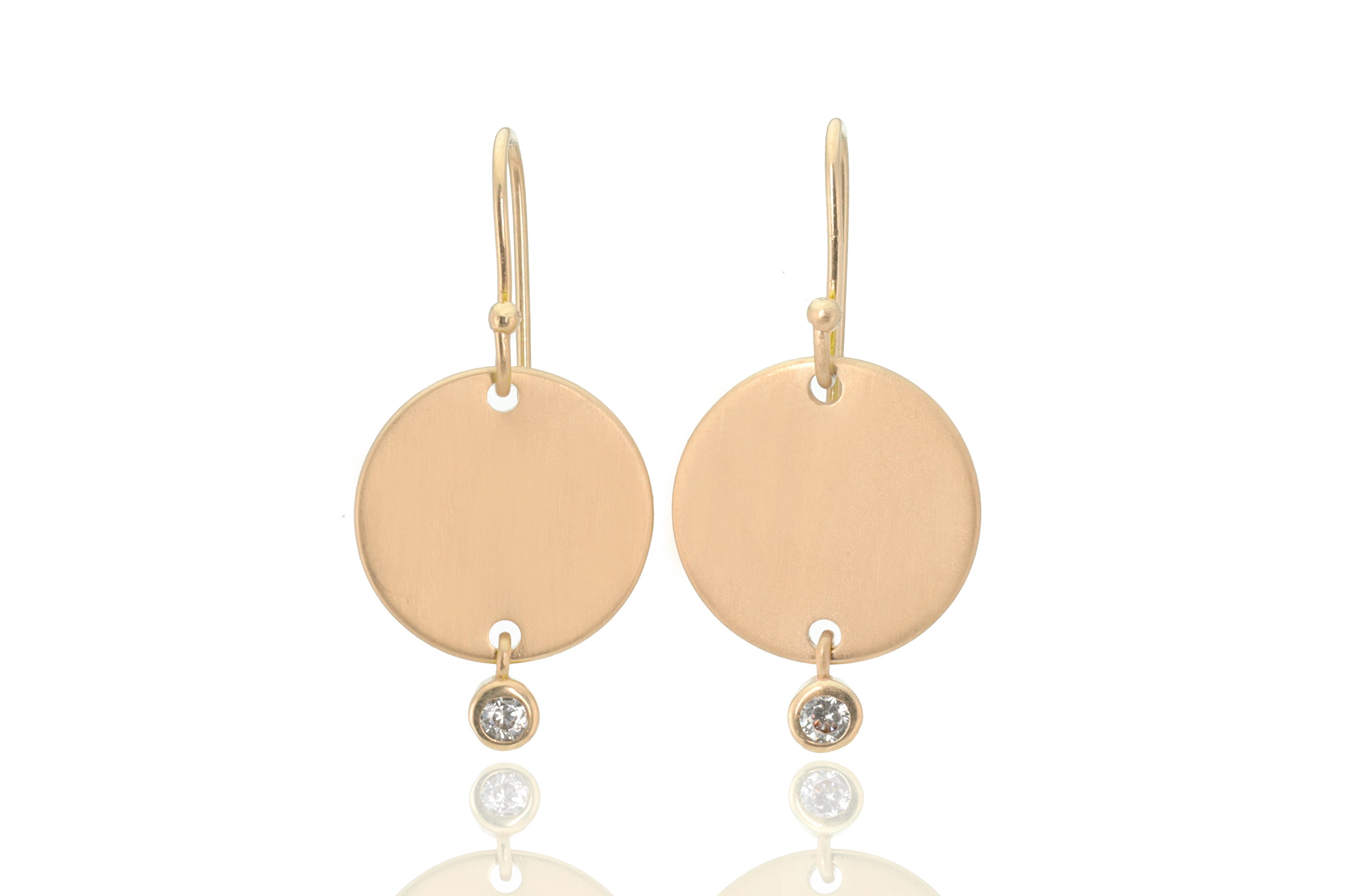14k Matte Gold Round Coin Earrings With a Dainty CZ Earrings Anemone Jewelry