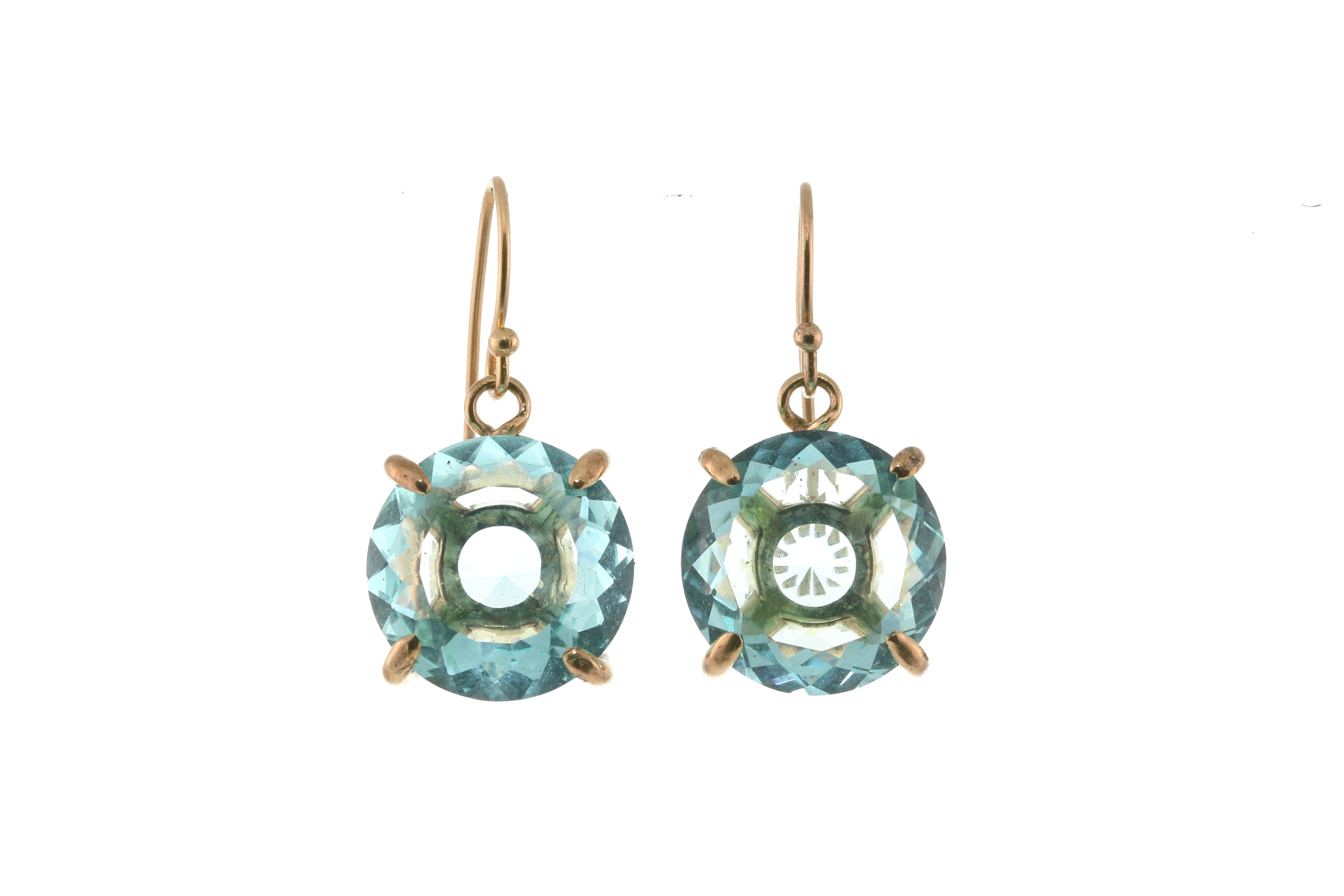 Round Blue Topaz Gold Dangling Earrings Earrings Anemone Jewelry