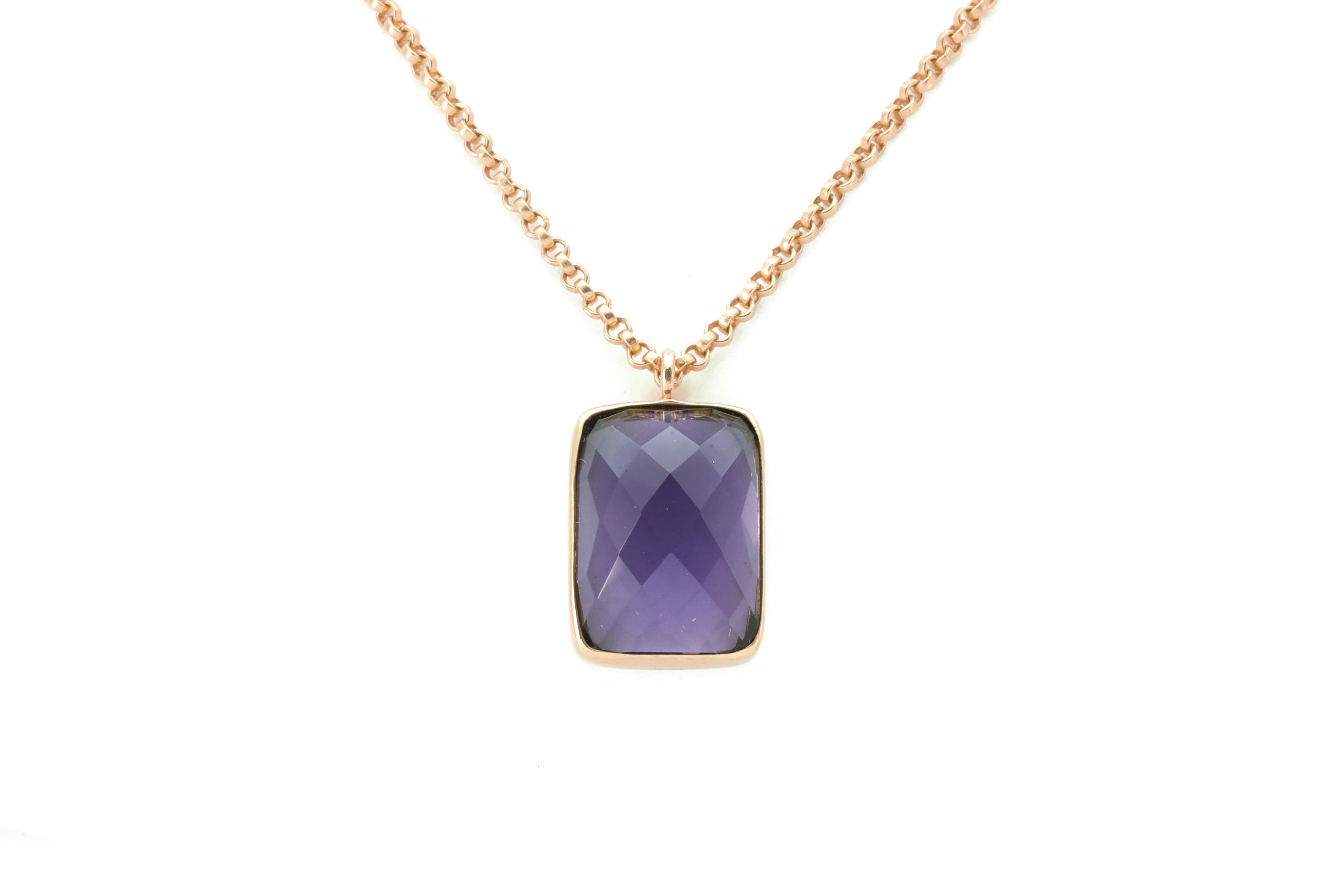 Gold Faceted Rectangle Purple Amethyst Pendant Necklace necklaces Anemone Limited