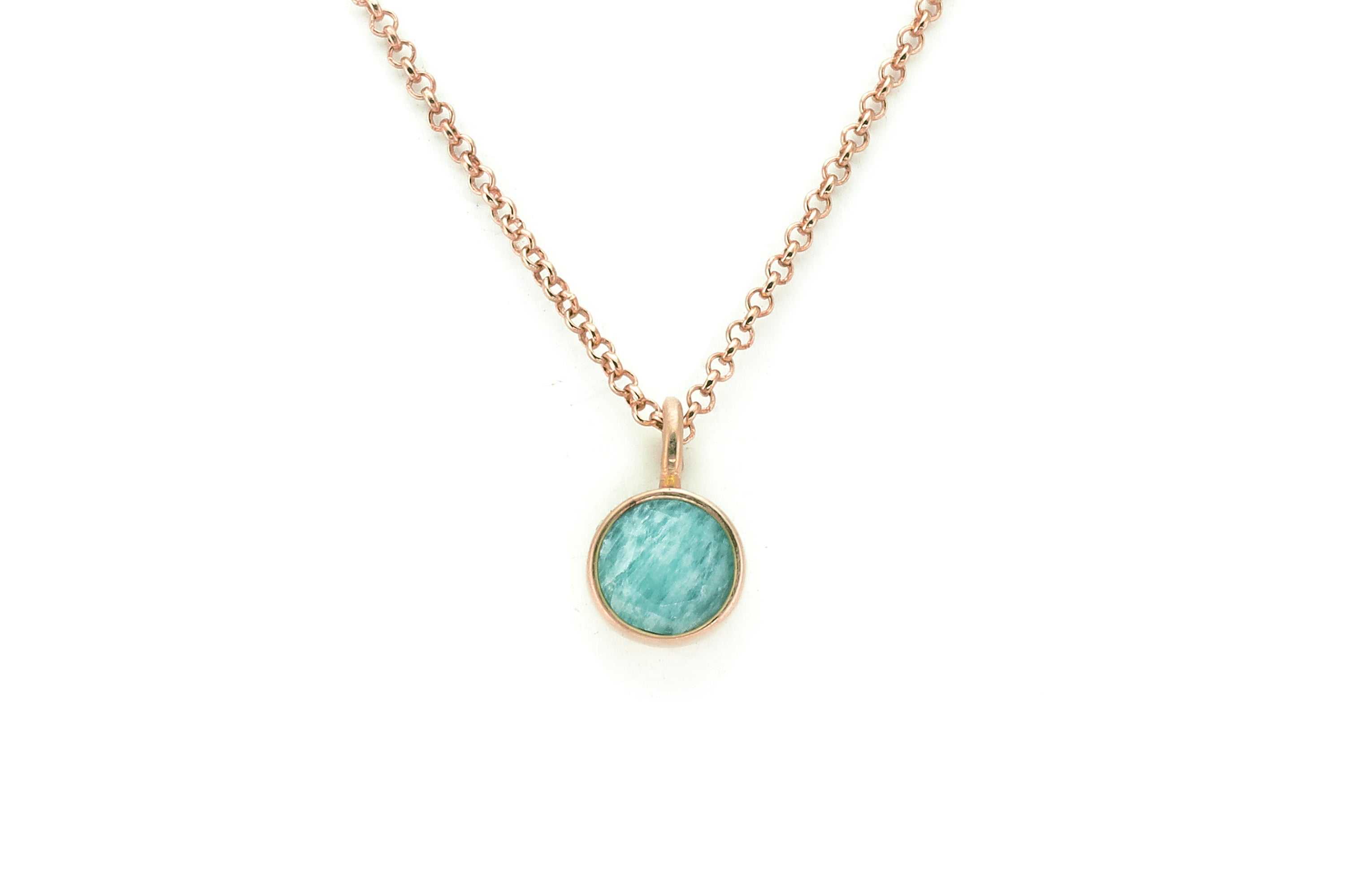 Sky Blue Amazonite Bezel Pendant Necklace in Gold necklaces Anemone Limited