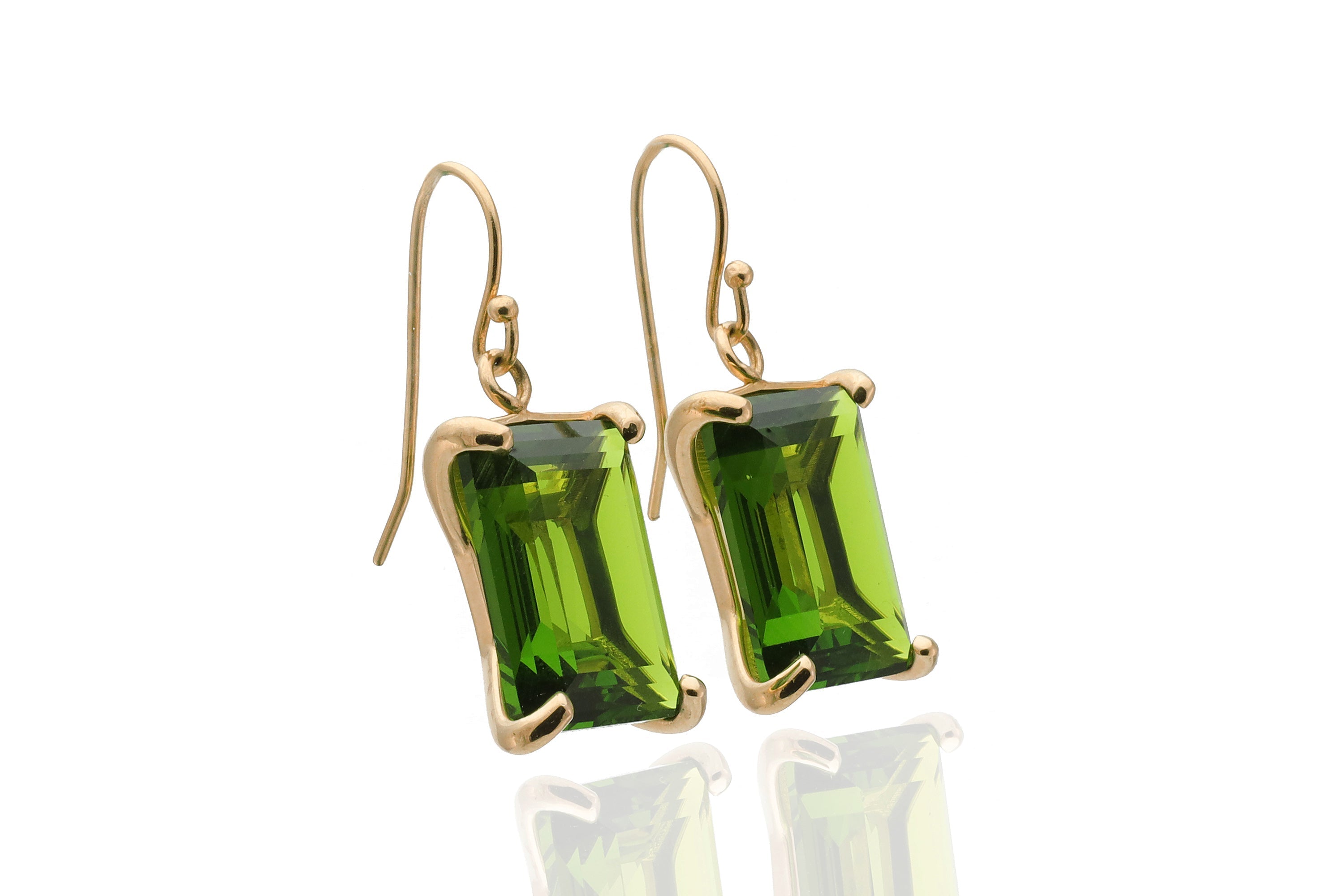 Rectangular Peridot Dangle Gold Statement Earrings Earrings Anemone Jewelry