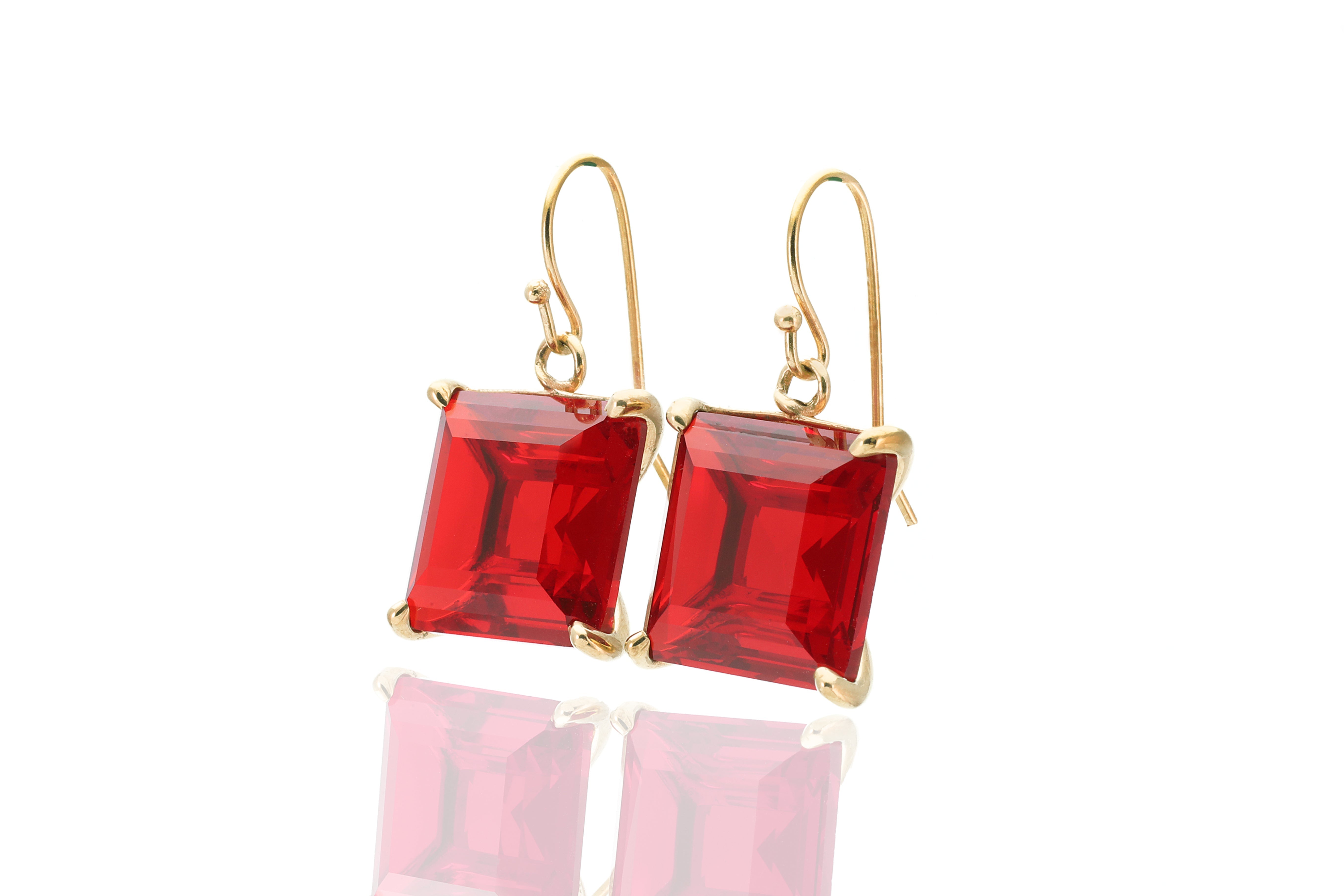 Princess Cut Square Shape Ruby Stone Gold Earrings Earrings Anemone Jewelry