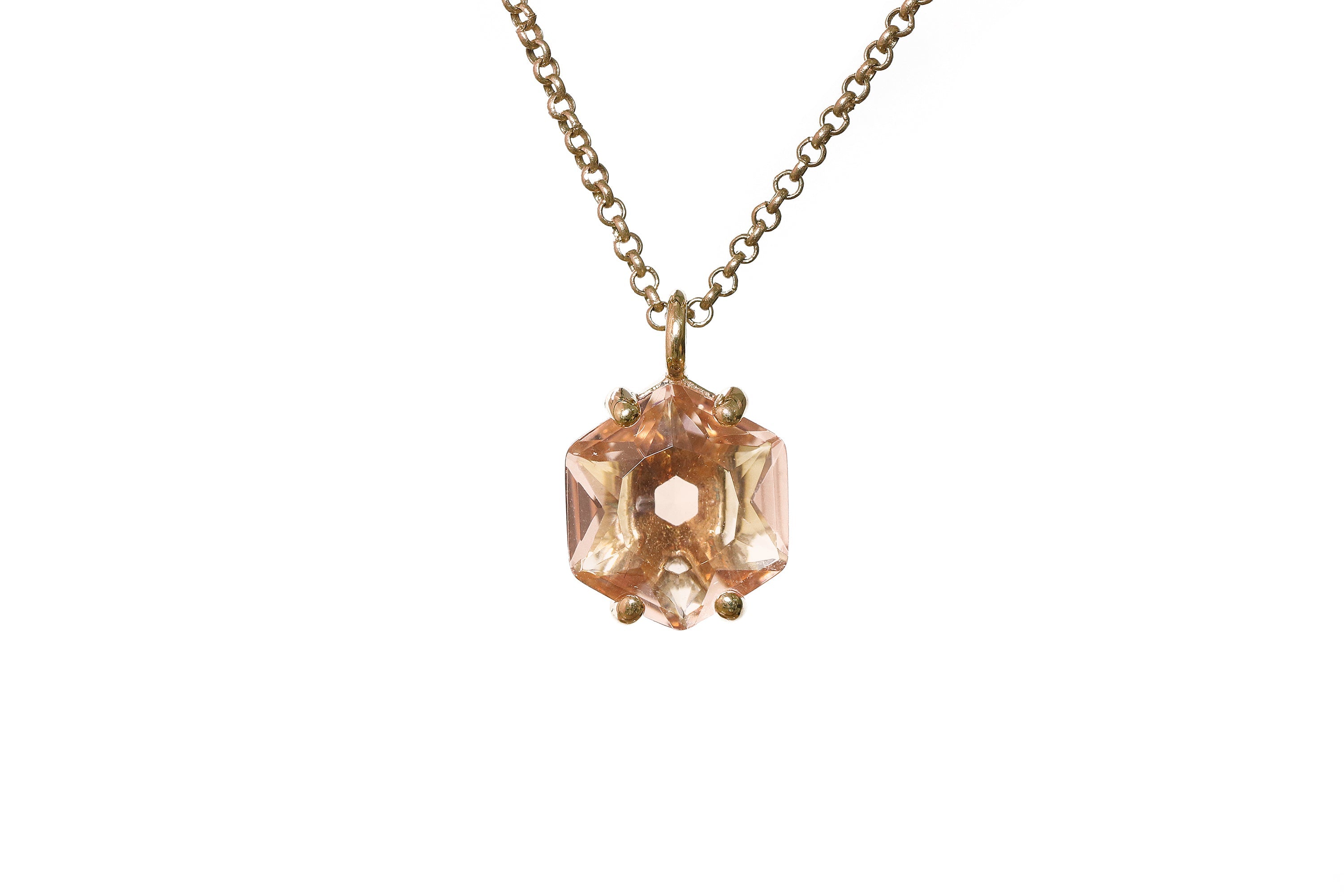 Amazing Hexagon Morganite Gold Necklace necklaces Anemone Unique