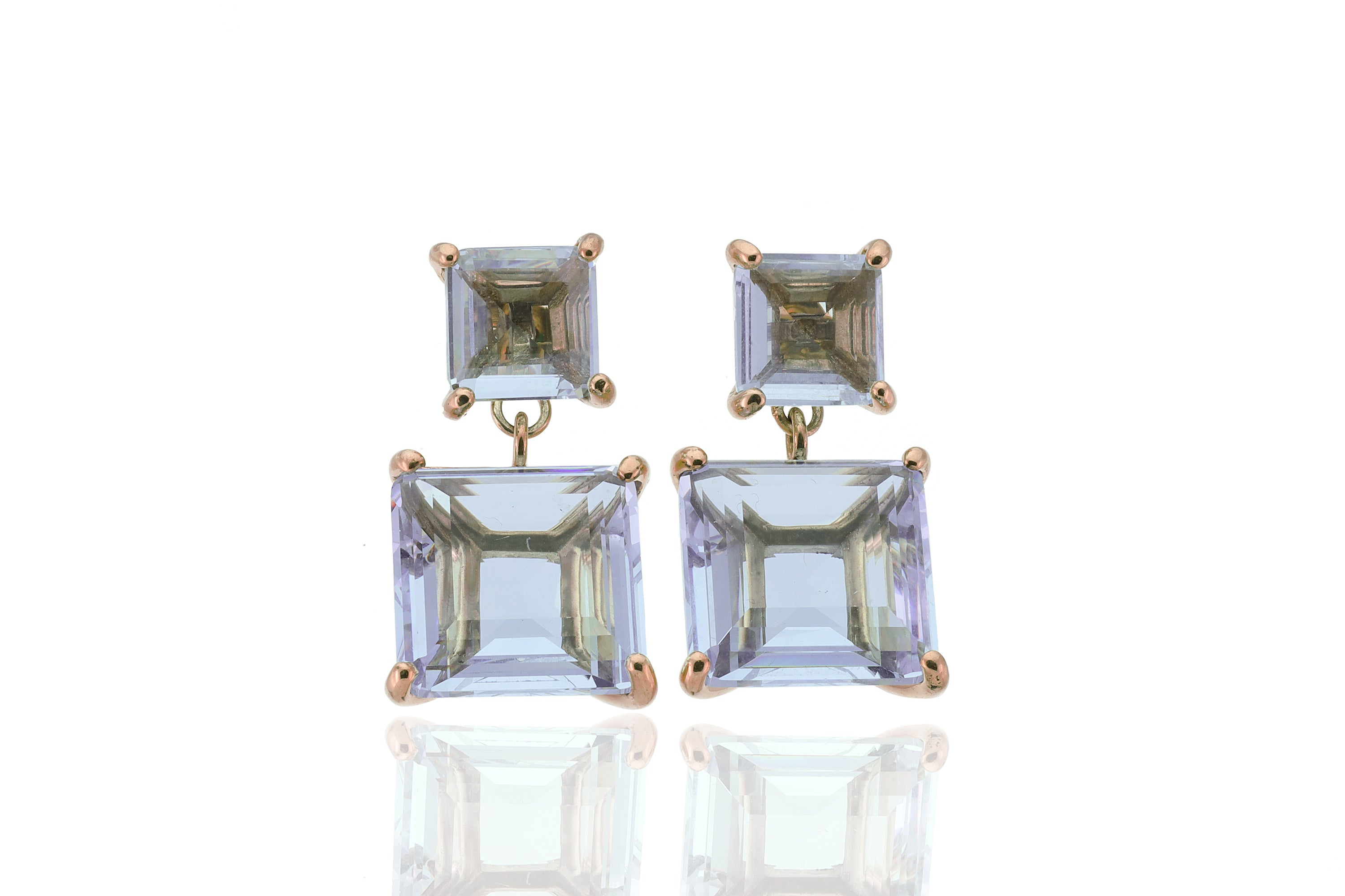 Handmade Gold Two Stone Tanzanite Dangle Earrings Earrings Anemone Jewelry