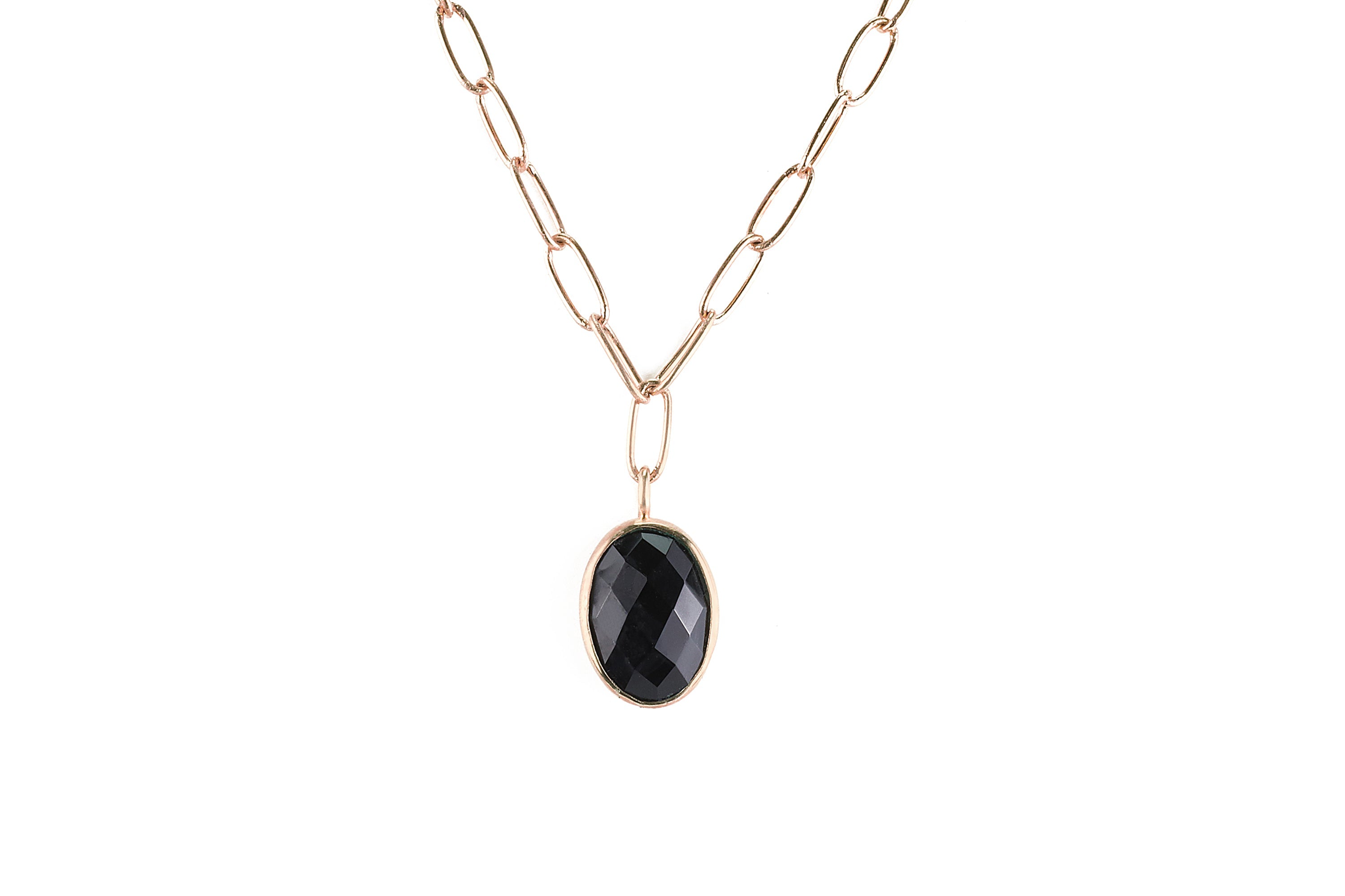 Rectangle Link Chain Necklace with Black Onyx Oval Pendant necklaces Anemone Limited