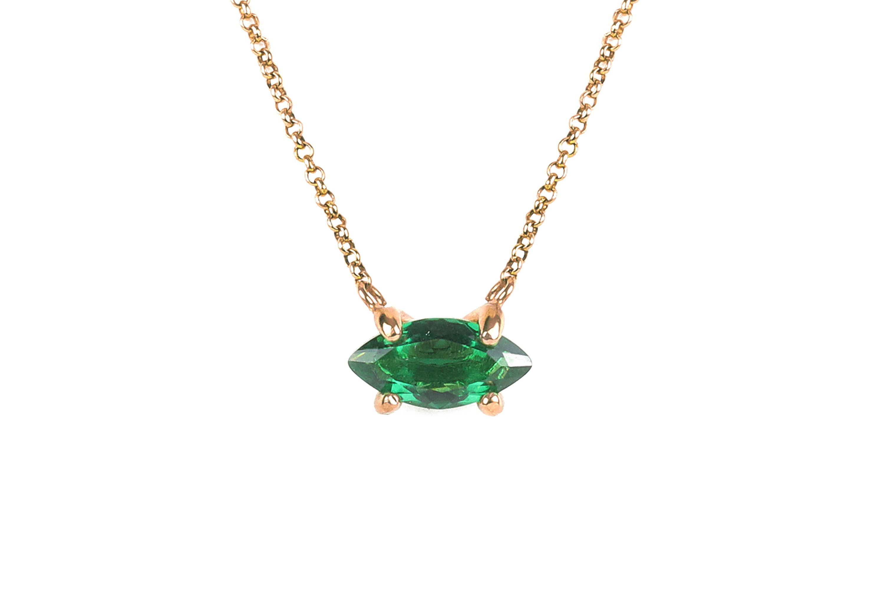 Gold Marquise Cut Emerald Pendant Necklace necklaces Anemone Unique